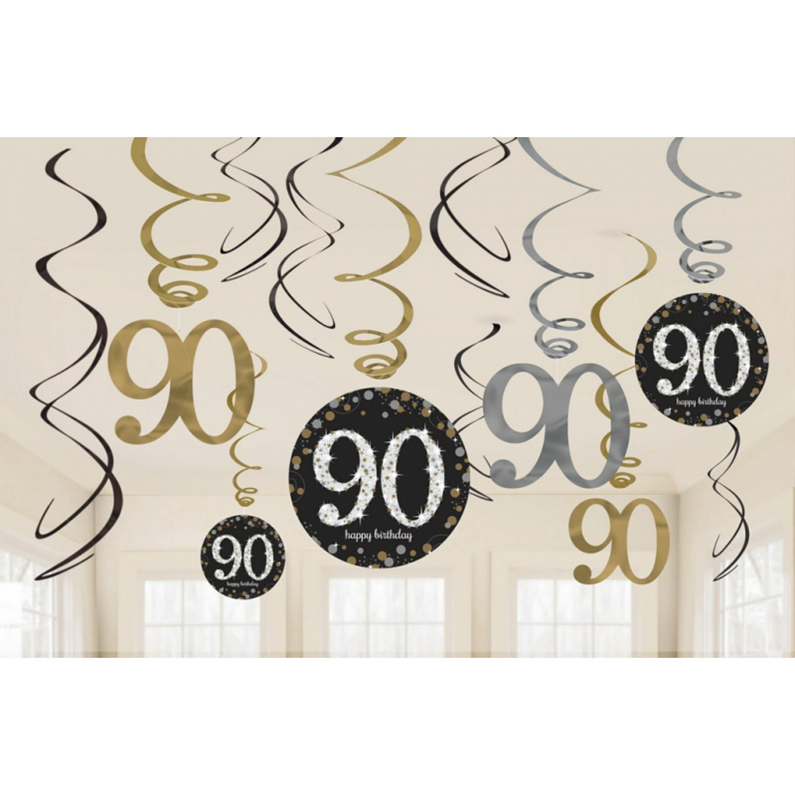 Sparkling Celebration 90th Birthday Swirl Decorations (Pack of 12