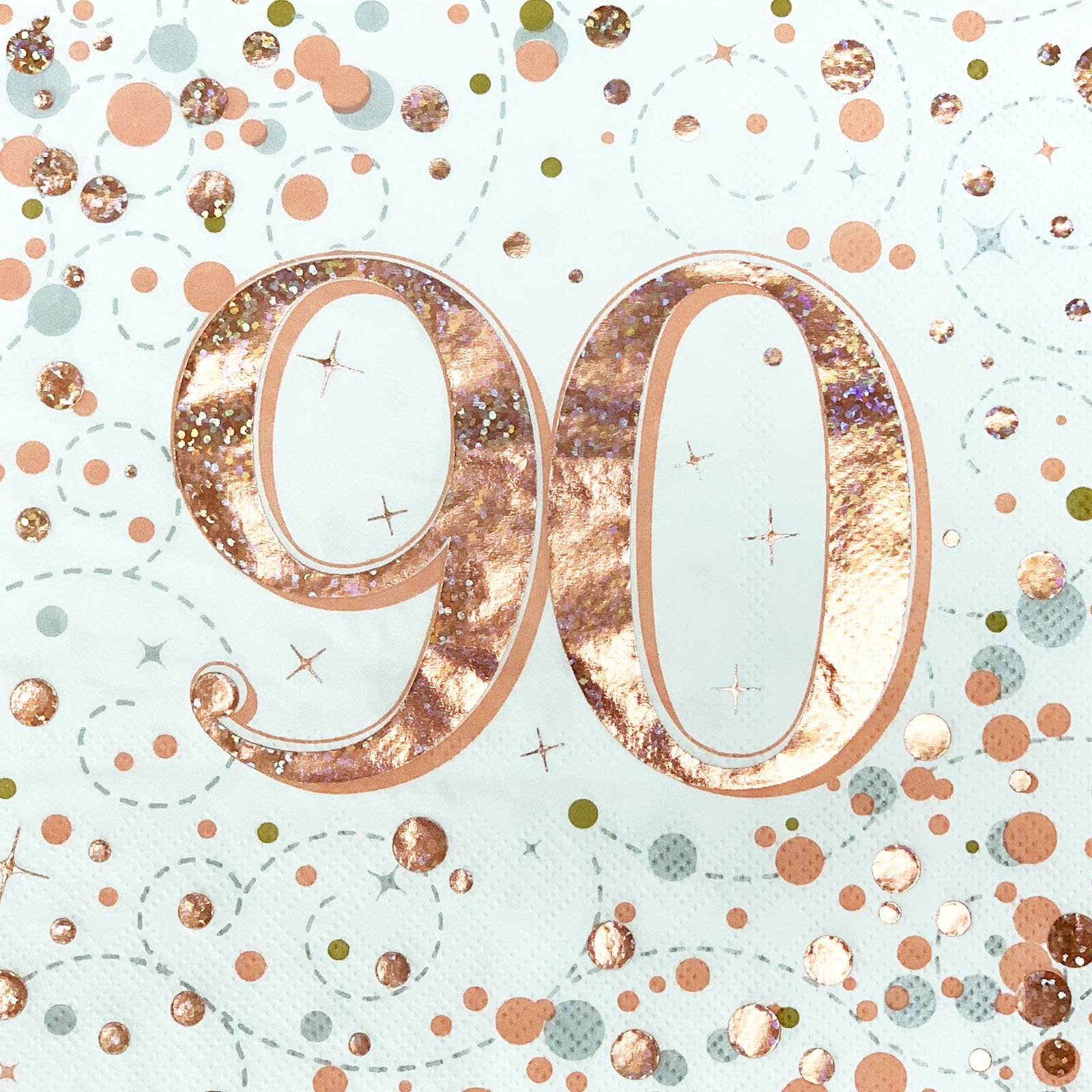 Sparkling Fizz Rose Gold 90th Holographic Large Napkins / Serviettes (Pack of 16)