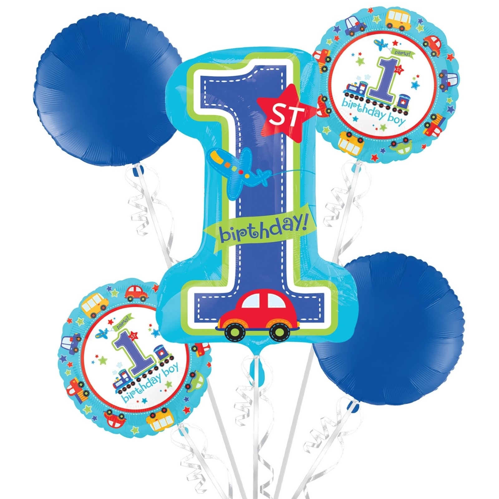 All Aboard Boy 1st Birthday Helium Balloon Bouquet
