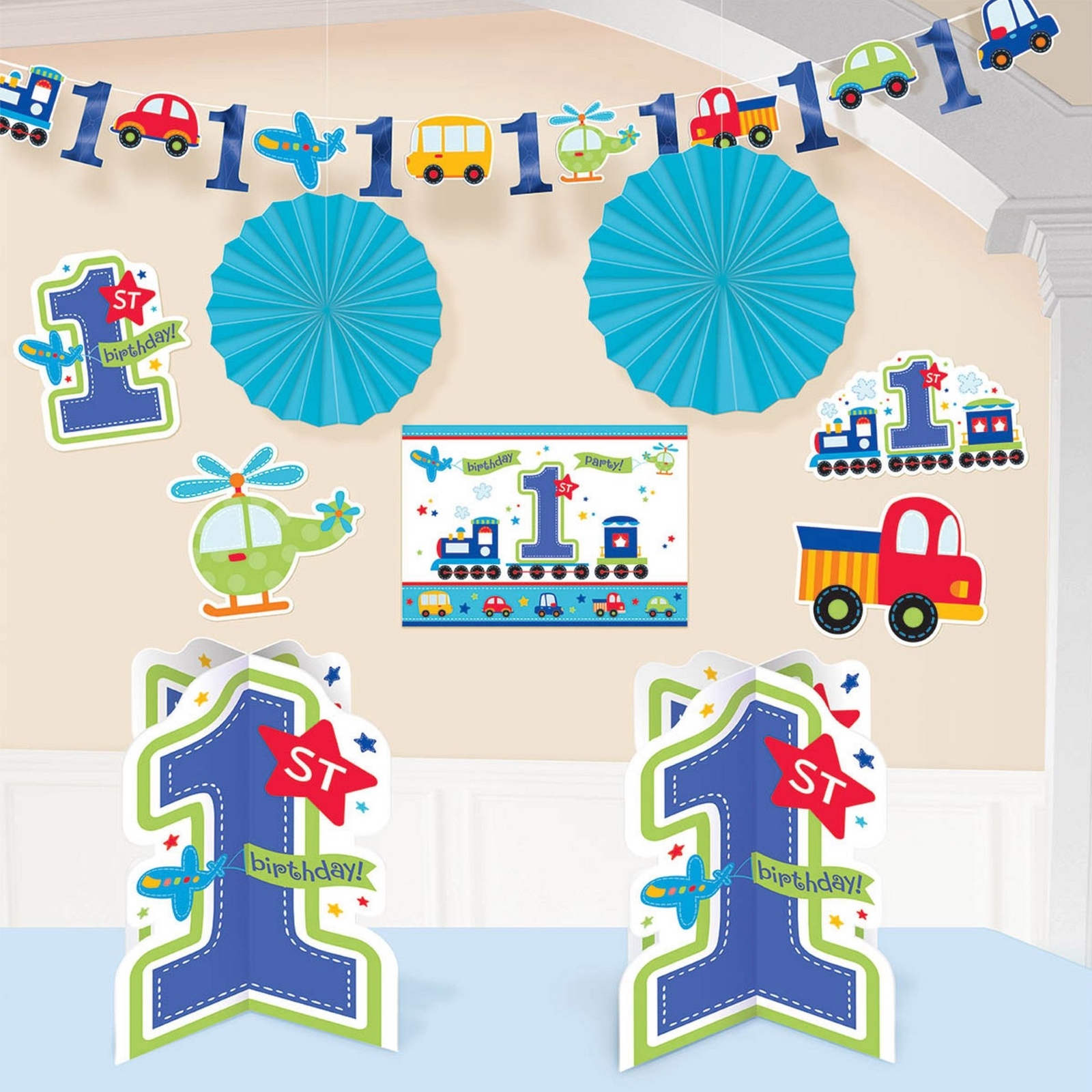 All Aboard Boy 1st Birthday Room Decorating Kit