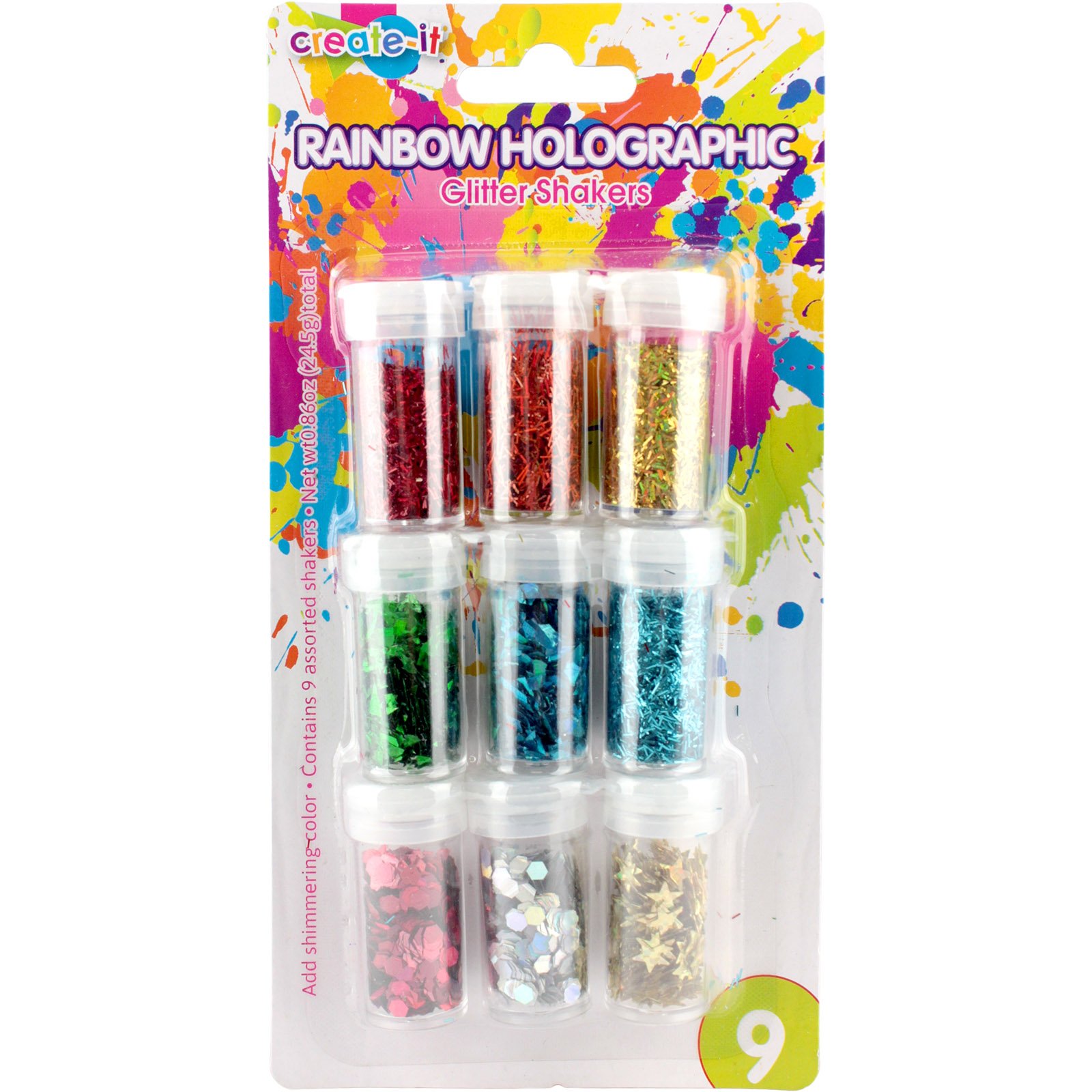 Rainbow Holographic Glitter Shakers (Pack of 9) 