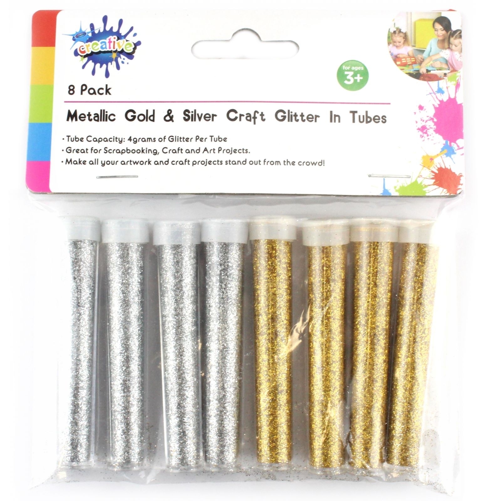 Gold and Silver Glitter Tubes (Pack of 8)