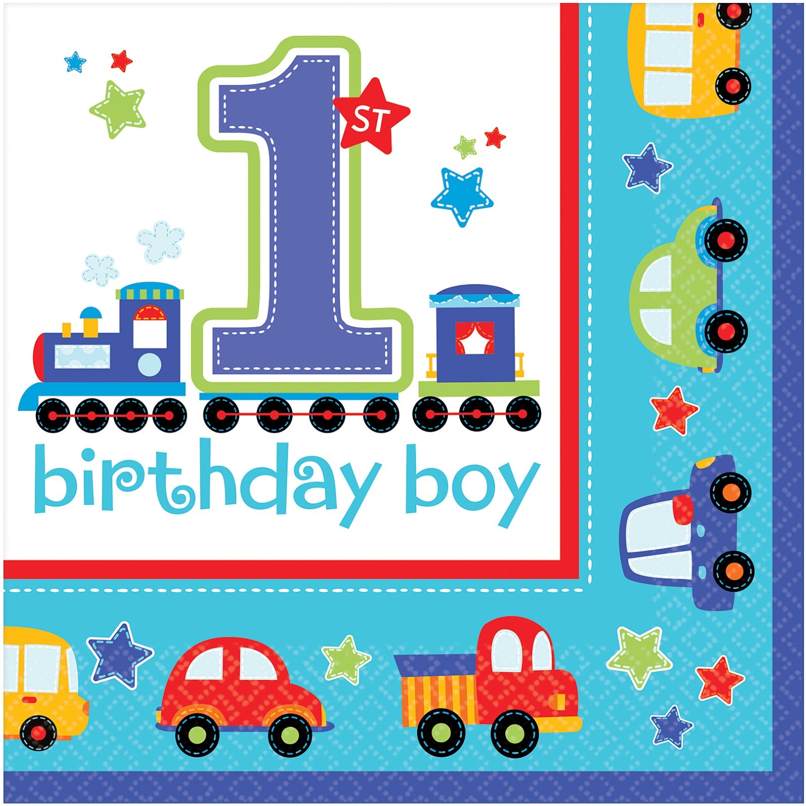 All Aboard Boy 1st Birthday Large Napkins / Serviettes (Value Pack of 36)