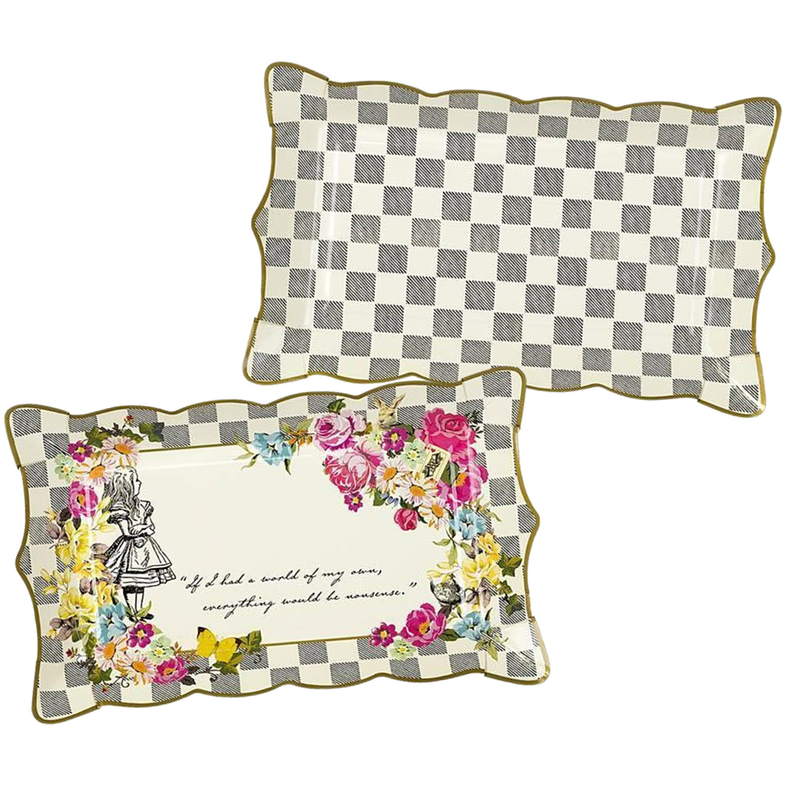 Talking Tables Alice In Wonderland Chequered Paper Platters (Pack of 4) 