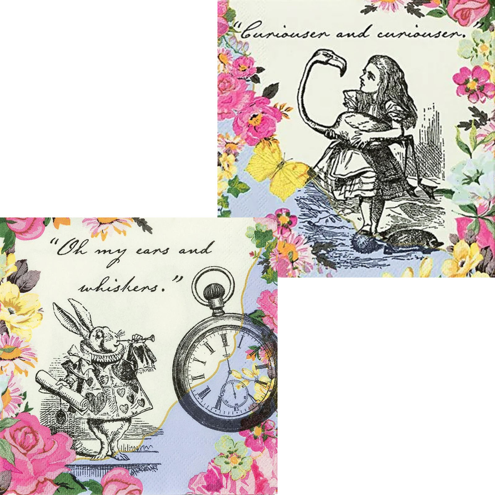 Talking Tables Alice In Wonderland Rabbit Floral Small Napkins / Serviettes (Pack of 20) 