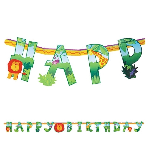Jungle Animals Happy Birthday Party Banner