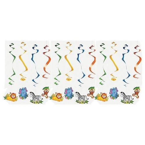 Zoo Animal Swirl Decorations (Pack of 12)