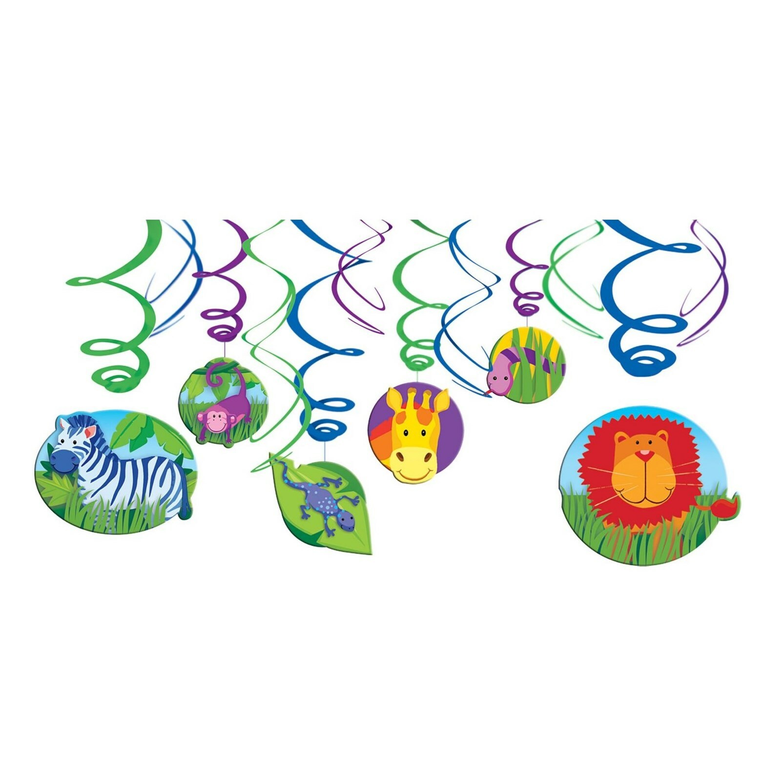 Jungle Animals Swirl Decorations (Pack of 12)
