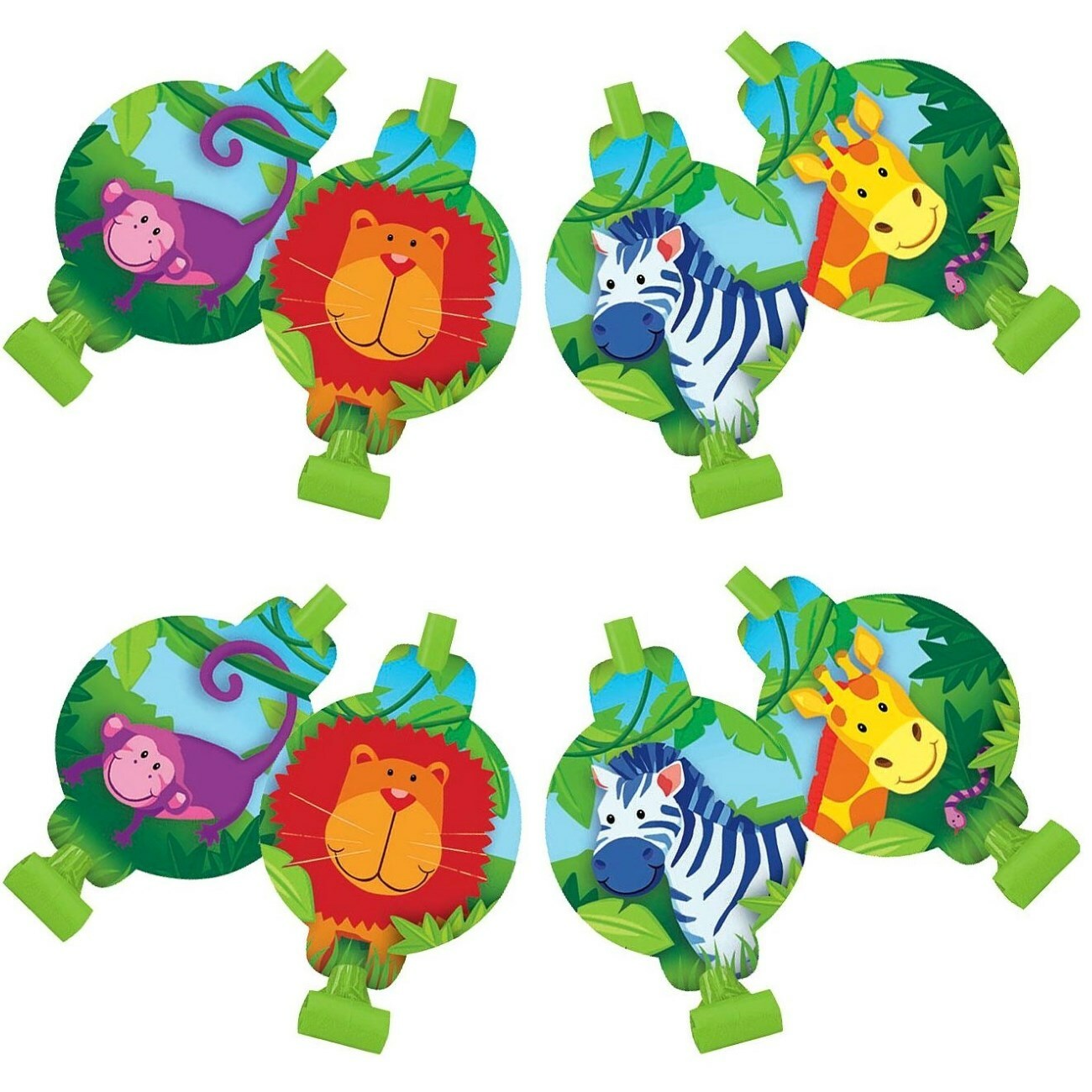 Jungle Animals Party Blowers (Pack of 8)