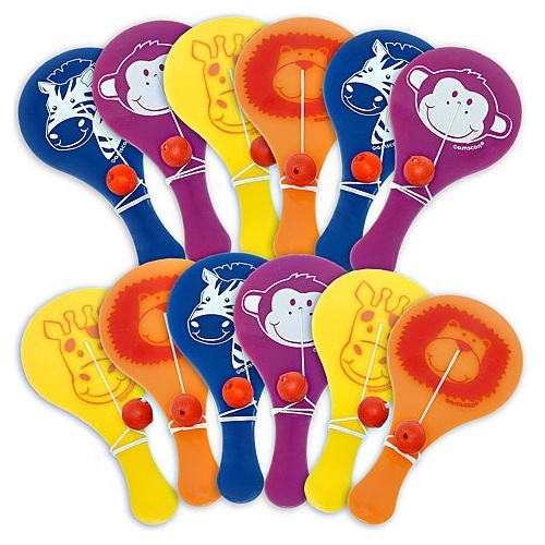 Jungle Animals Mini Paddleball Toys (Pack 12)