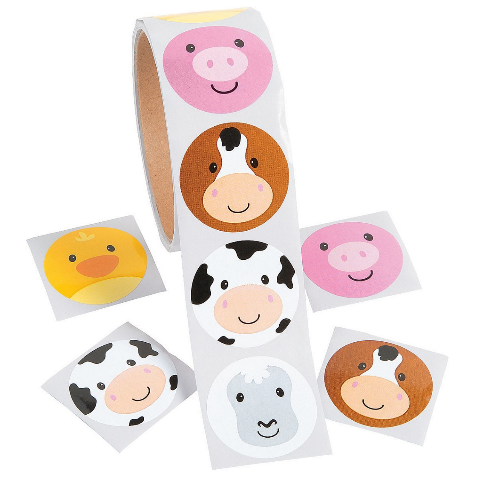 Farm Animal Face Stickers (Roll of 100)