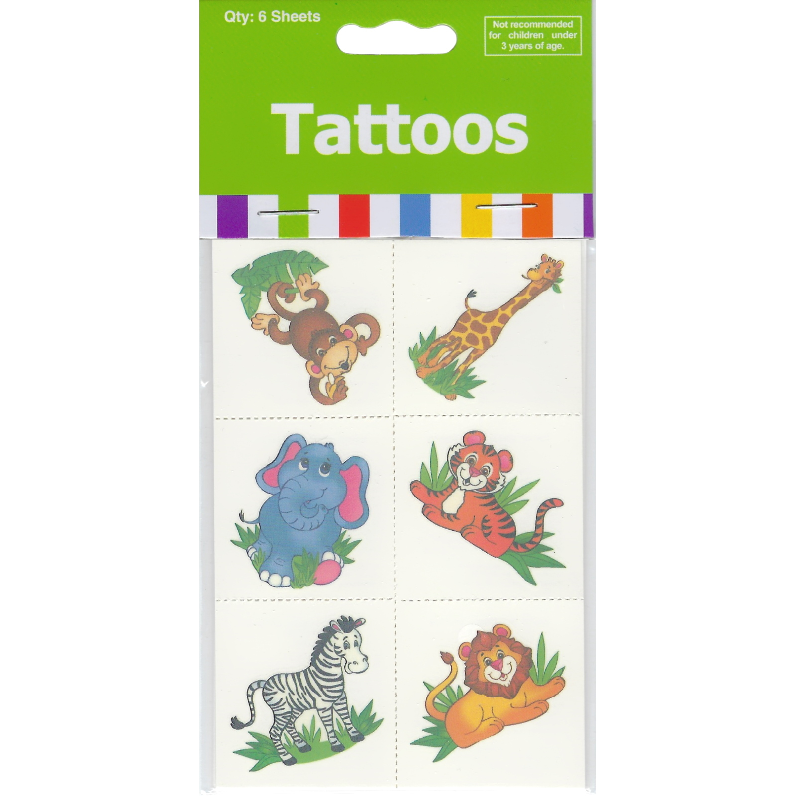 Zoo Animals Tattoos (Pack of 36)
