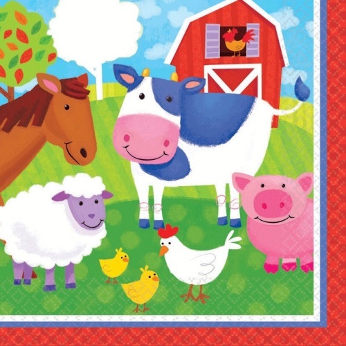 Barnyard Animals Large Napkins / Serviettes (Pack of 16)