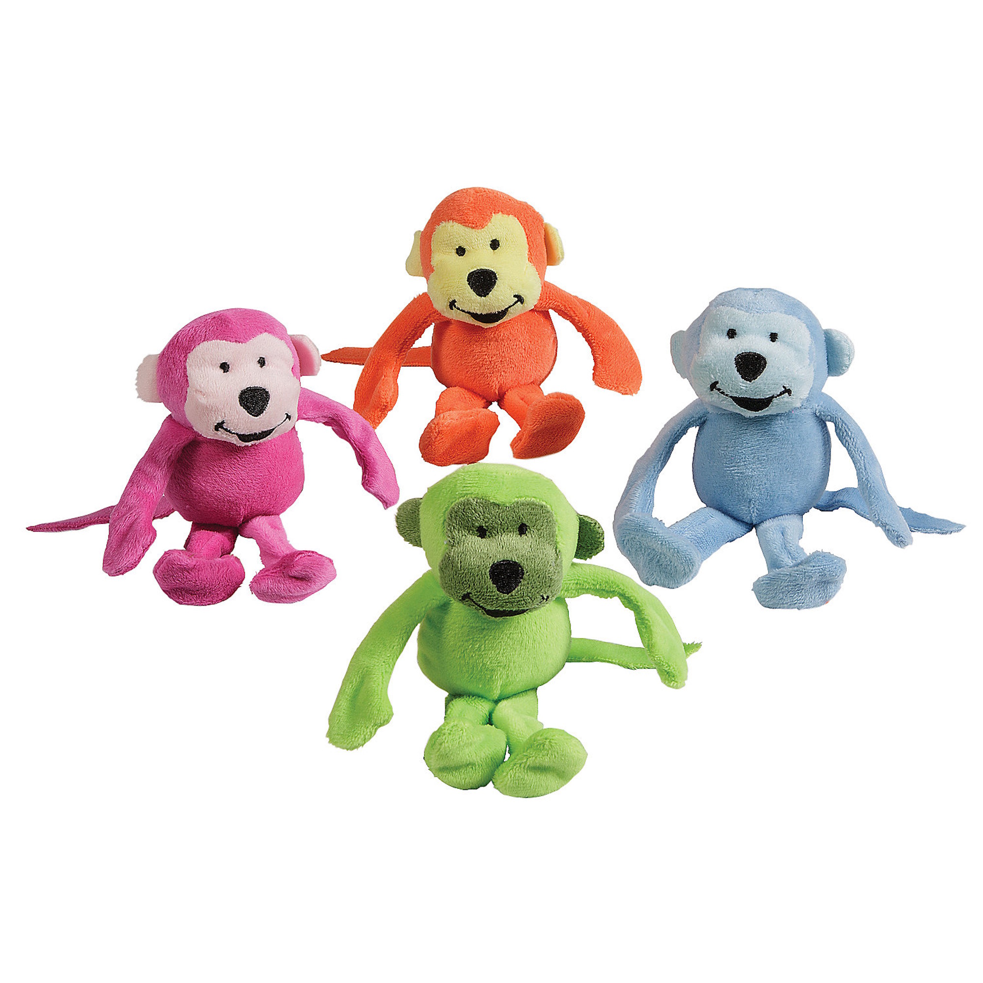 Mini Stuffed Neon Happy Monkeys (Pack of 12)