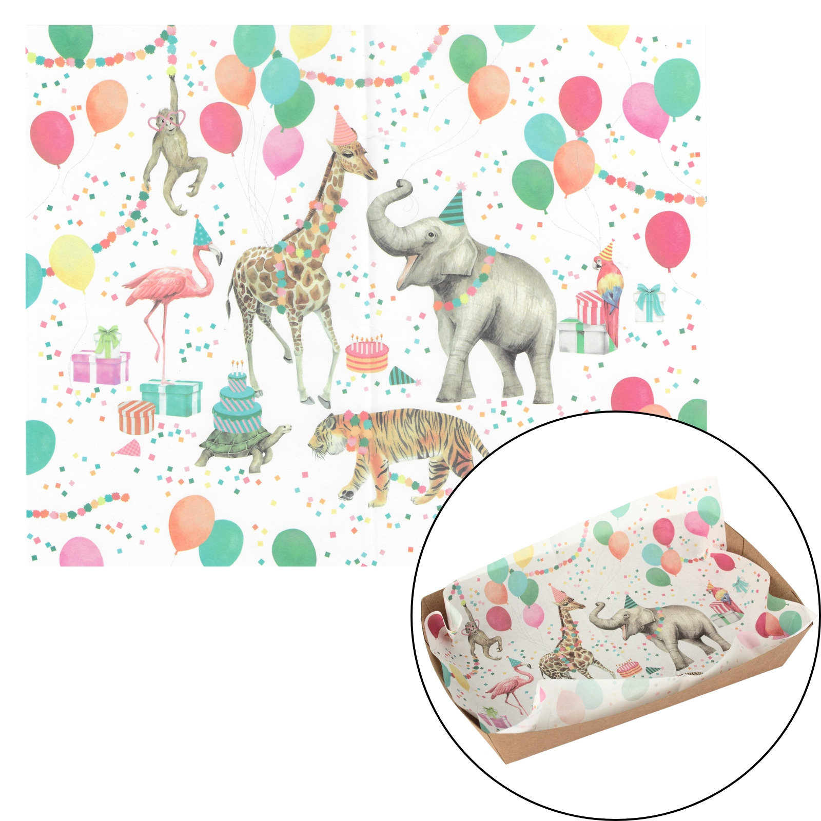 Wild Party Animals Grease Proof Paper Plate / Tray Liners (8 Sheets) 