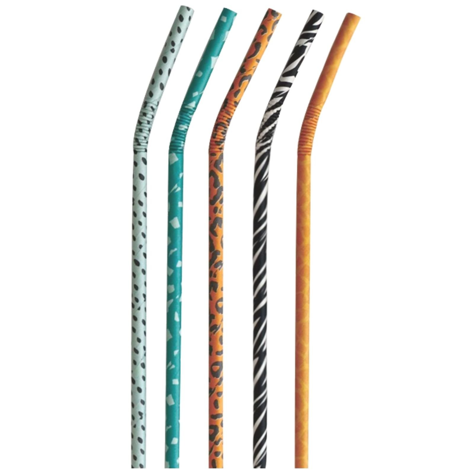 Animal Print Paper Bendy Straws (Pack of 10)