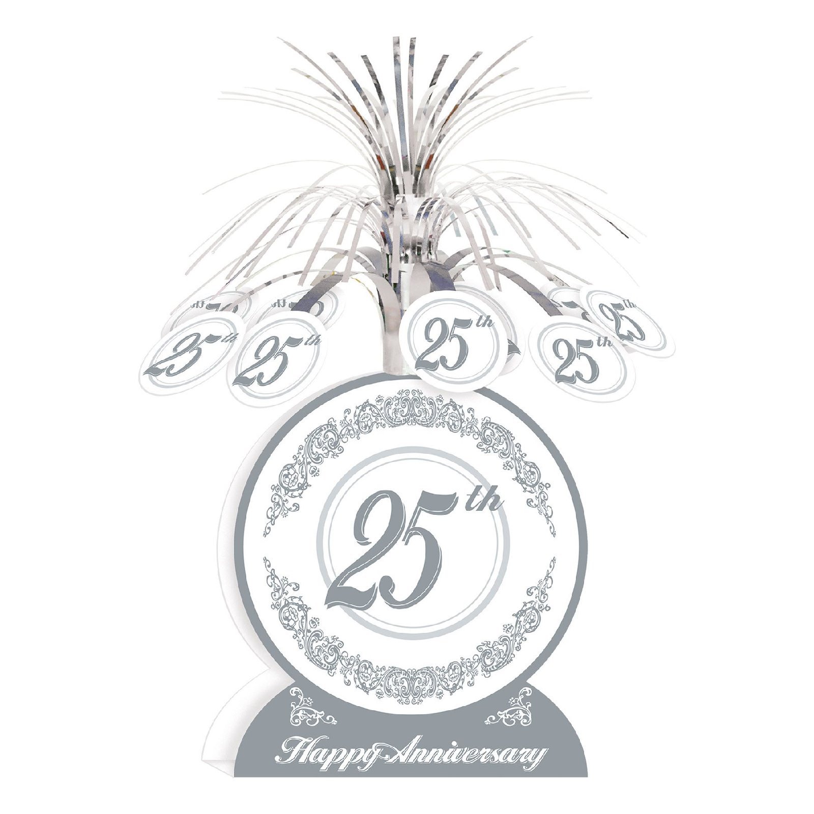 Silver and White 25th Anniversary Cascade Centrepiece