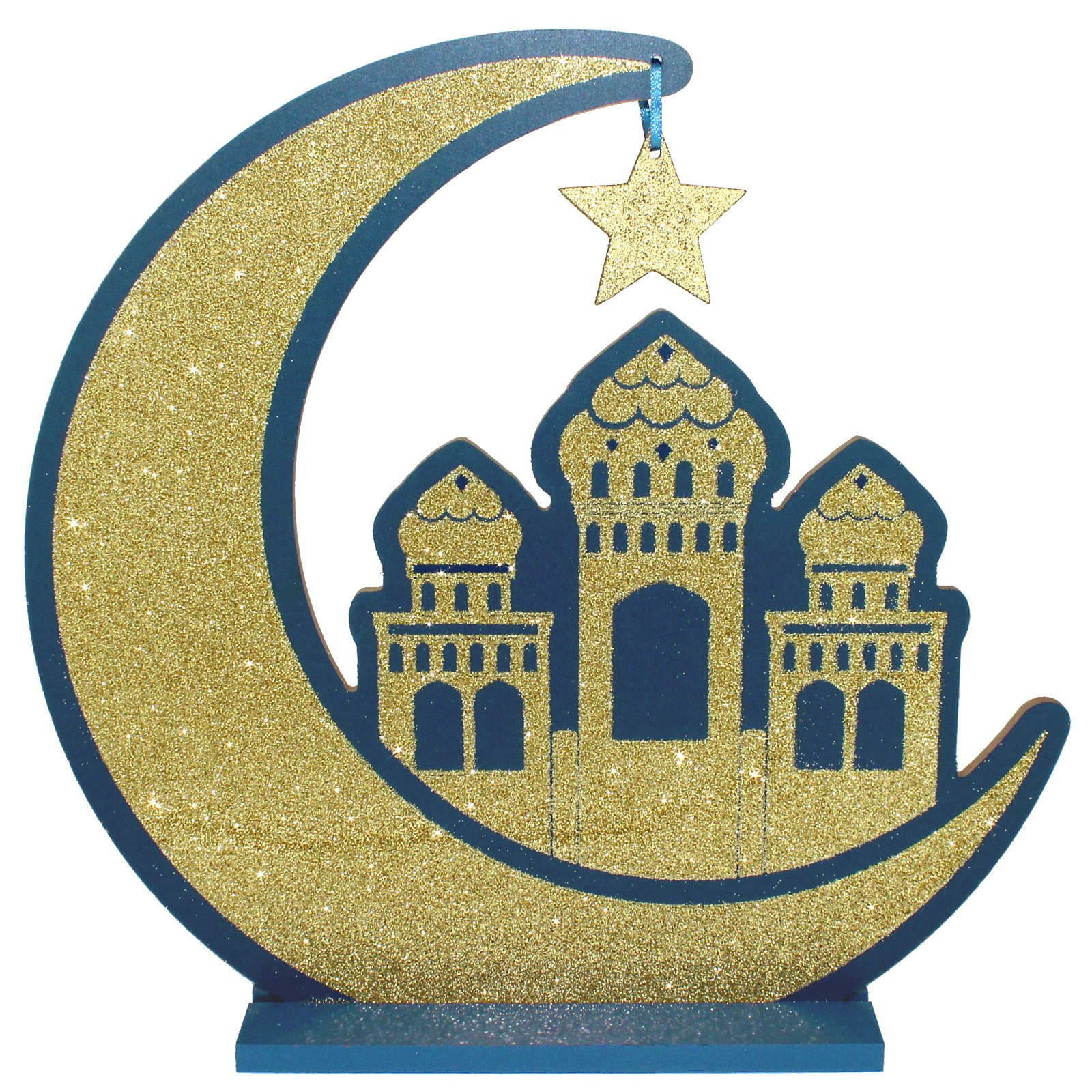 Wooden Glitter Star Mosque & Moon Centrepiece