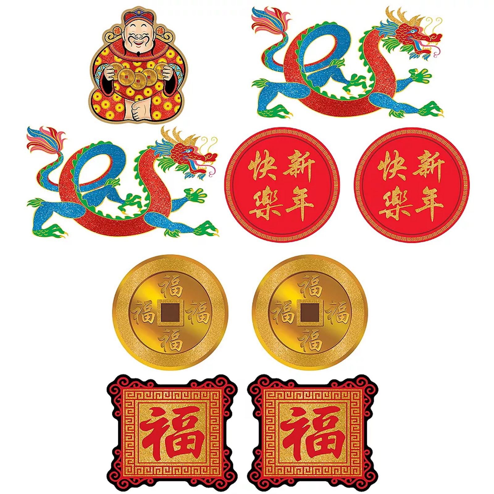 Chinese New Year Glitter Cutout Decorations (Pack of 9)