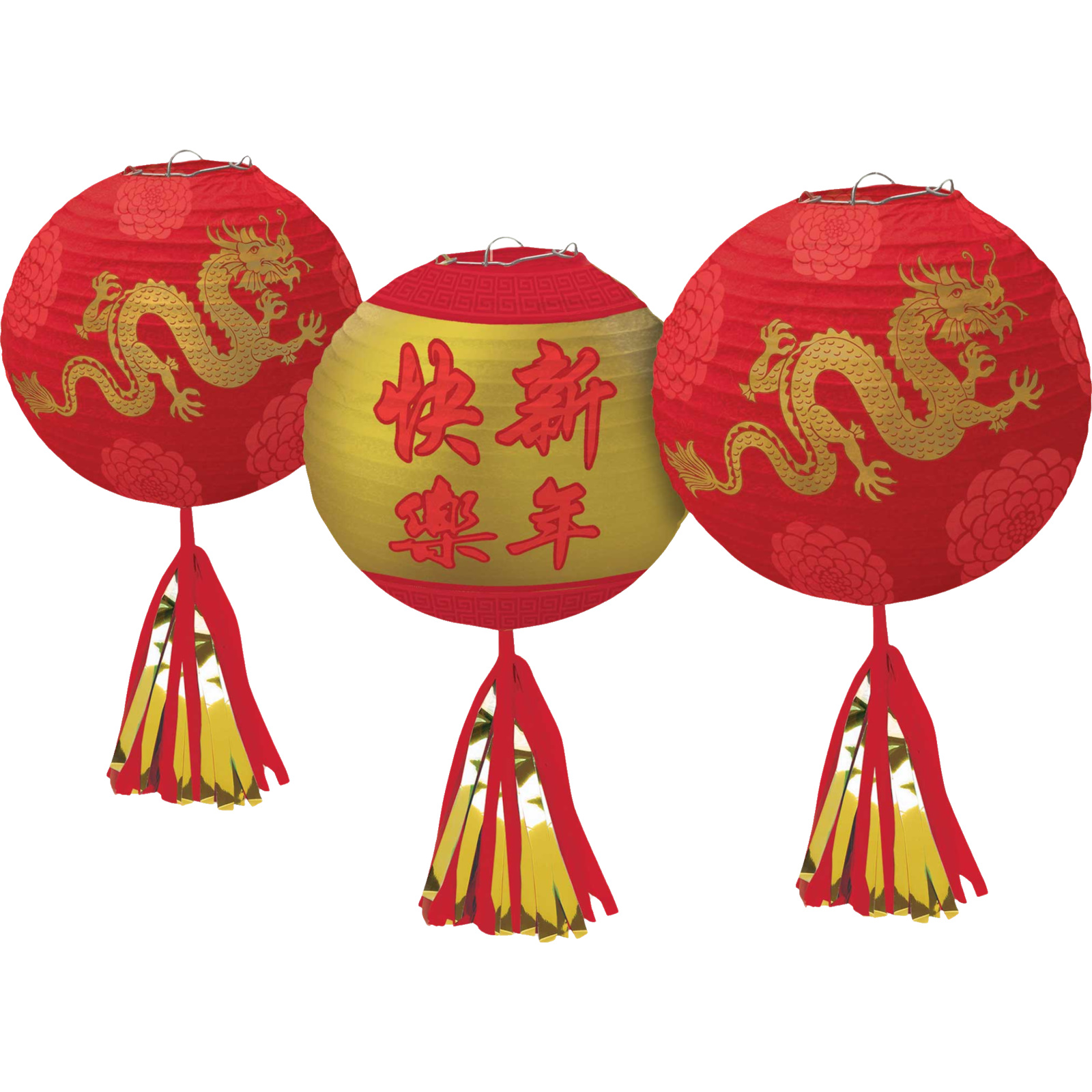 Chinese New Year Deluxe Paper Lanterns & Tassels