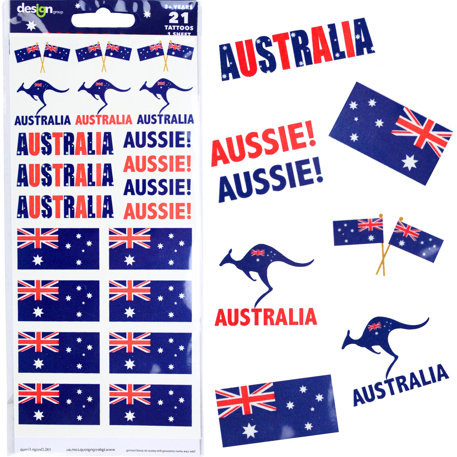 Aussie Australia Tattoos (Pack of 21)