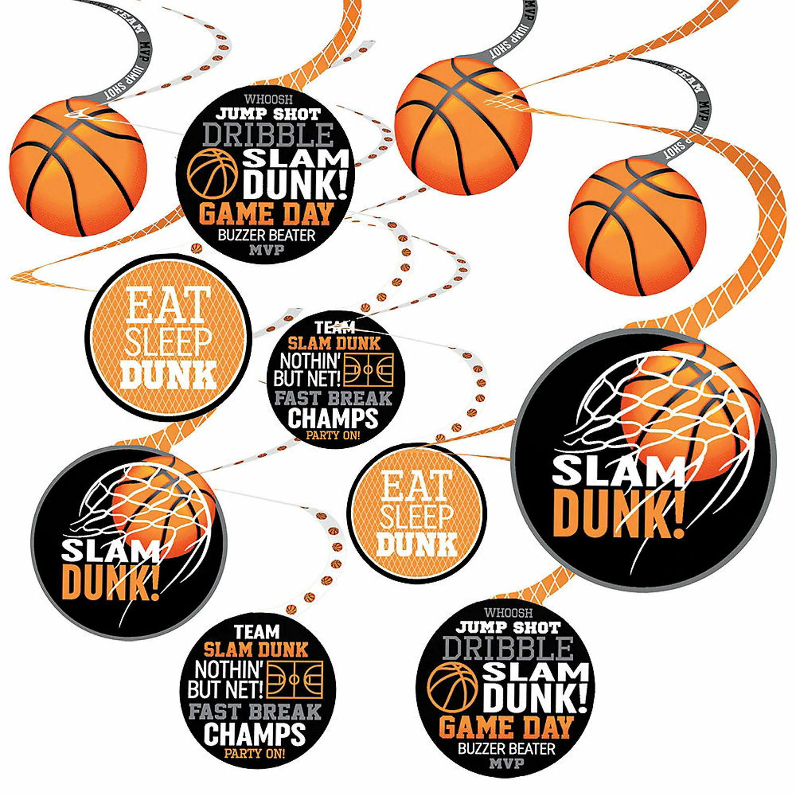 Nothin' But Net Basketball Swirl Decorations (Pack of 12)
