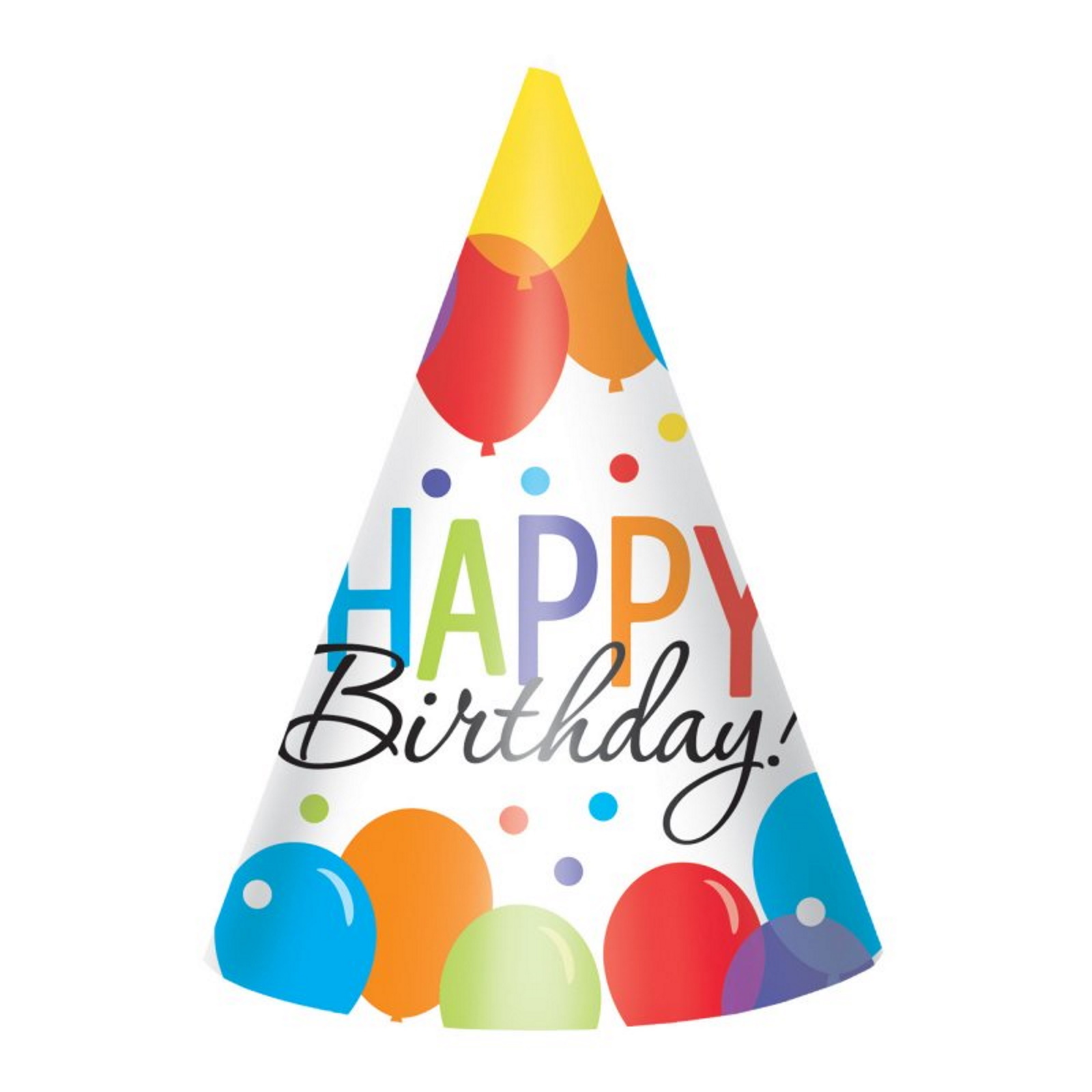 Balloon Bash Happy Birthday Party Hats (Pack of 8)