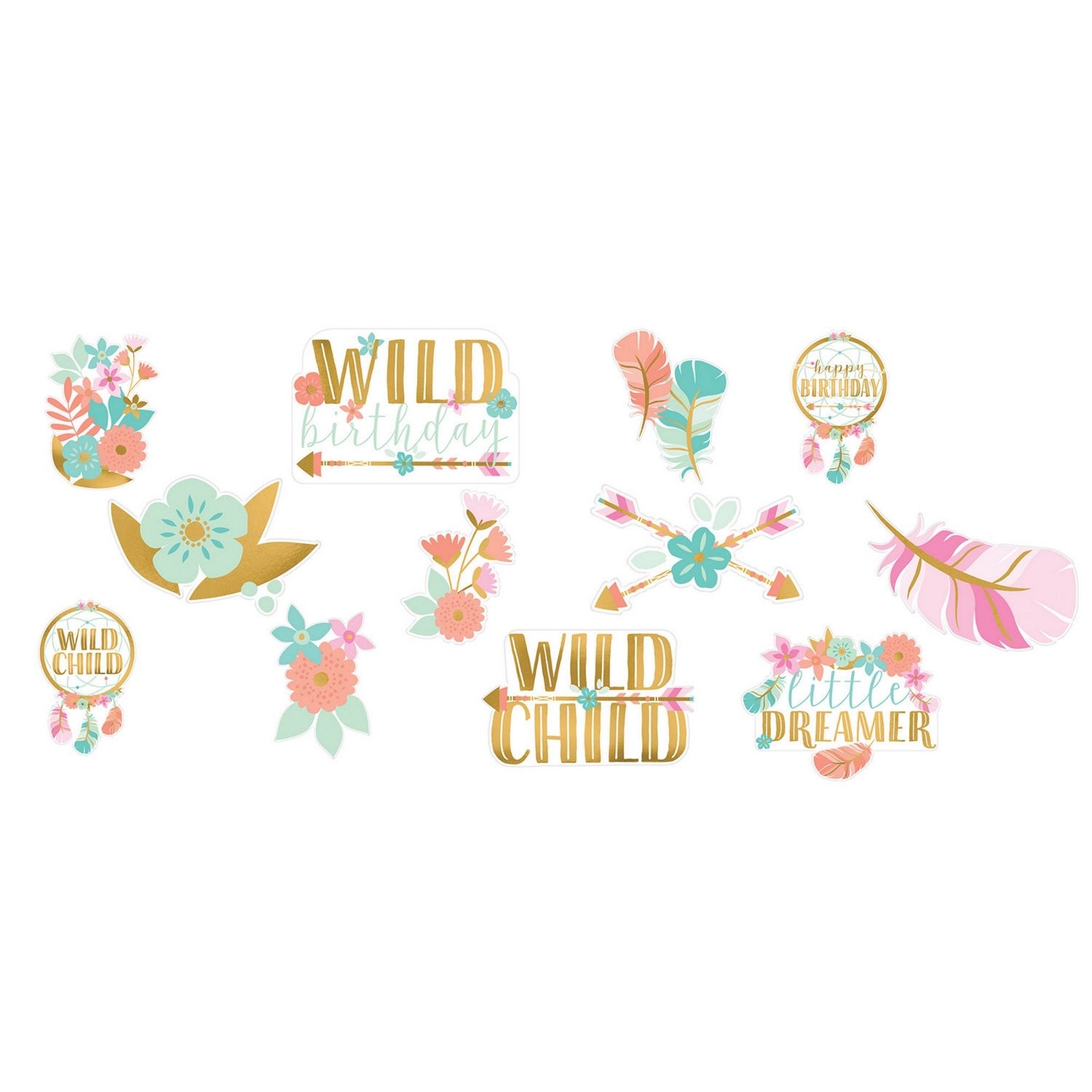 Boho Birthday Girl Cardboard Cutouts (Pack of 12)