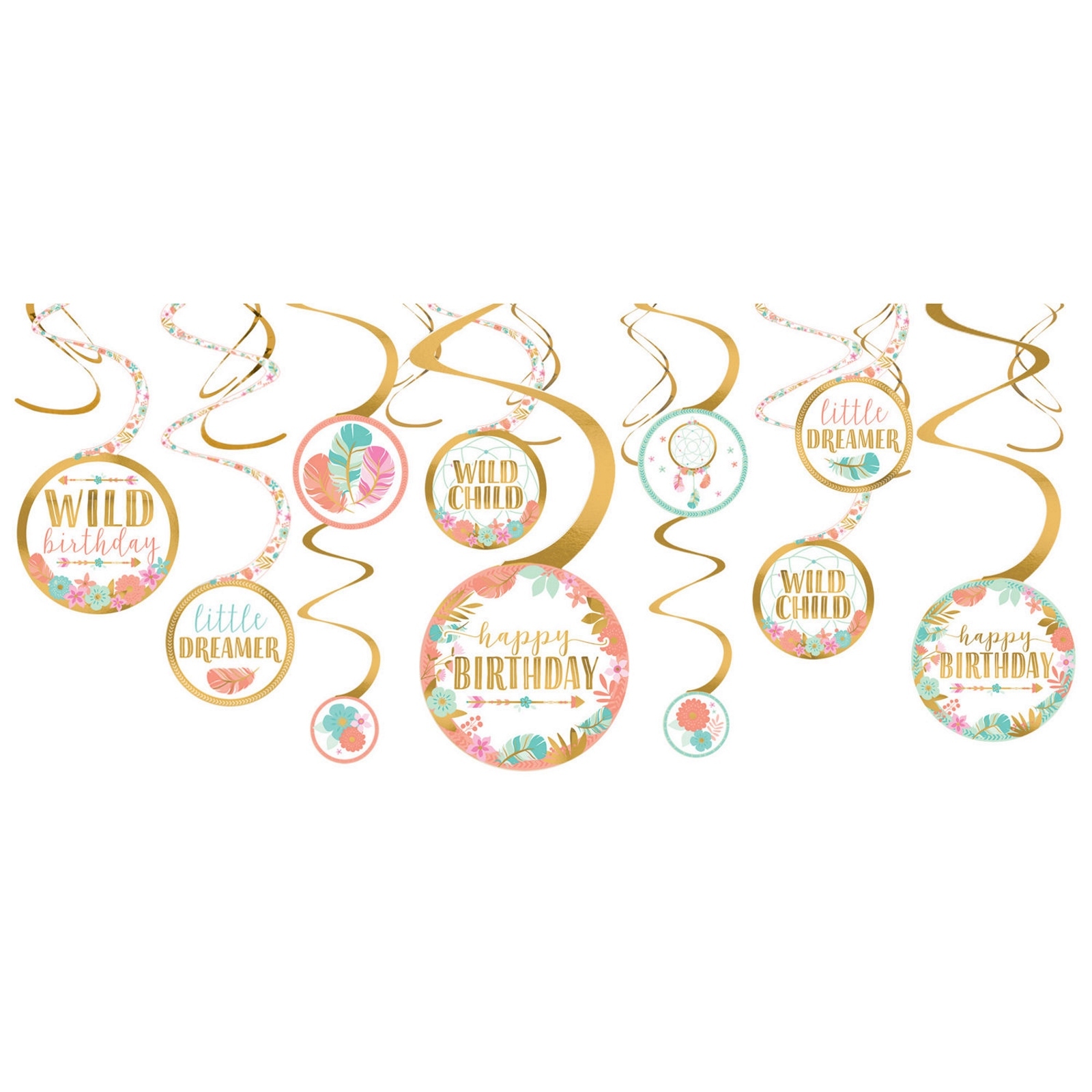 Boho Birthday Girl Swirl Decorations (Pack of 12)