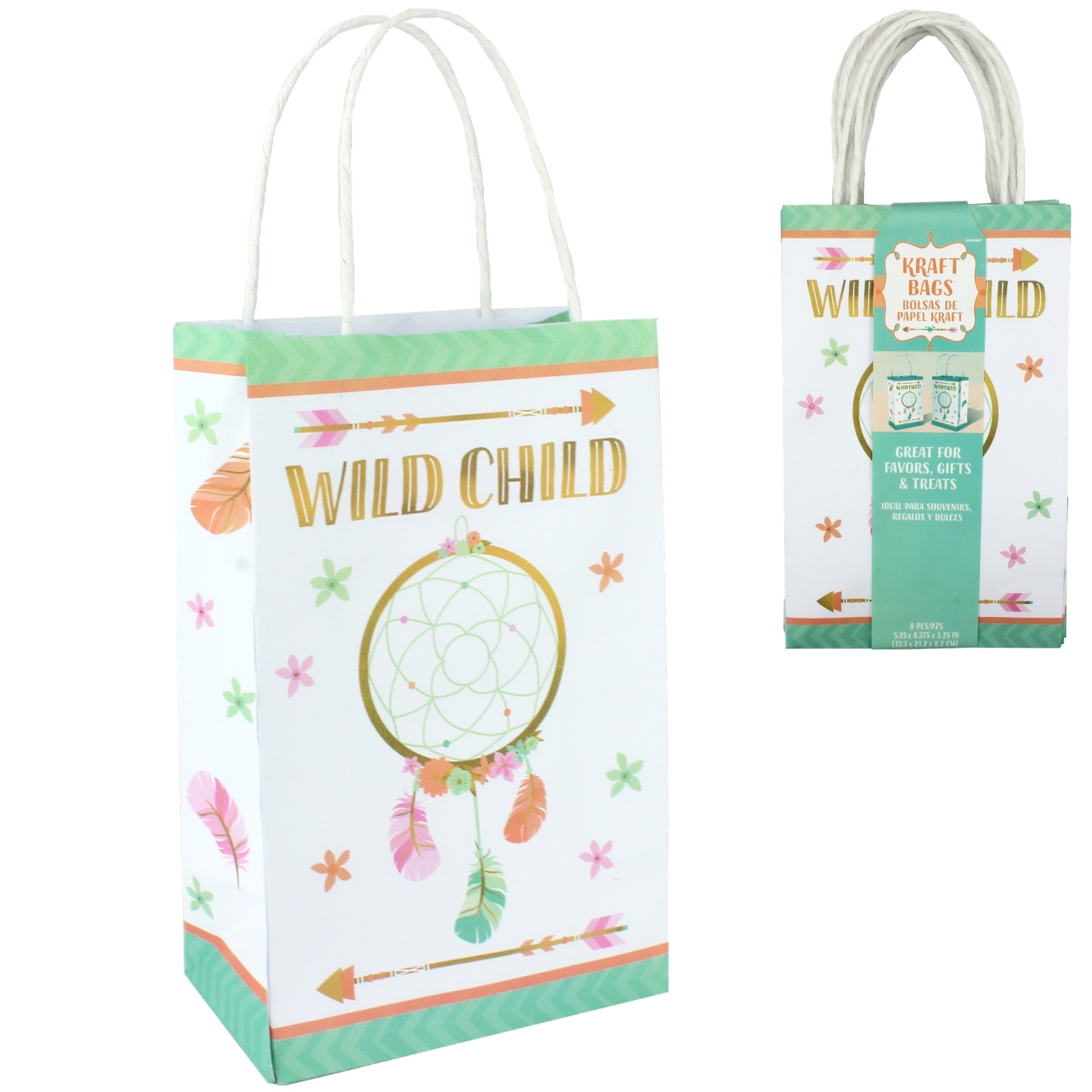Boho Birthday Girl Paper Gift Bags (Pack of 8)