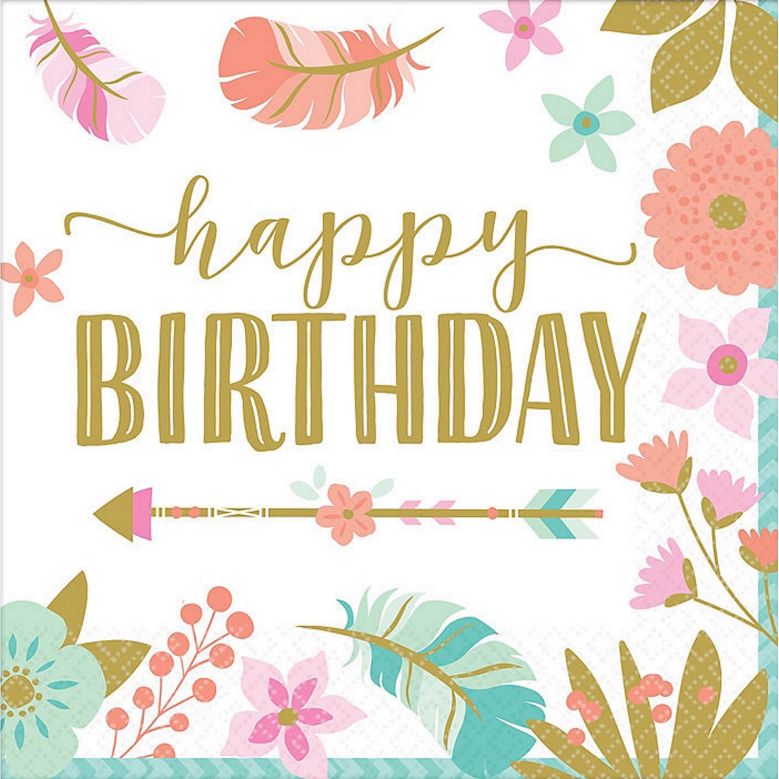 Boho Birthday Girl Large Napkins / Serviettes (Pack of 16)