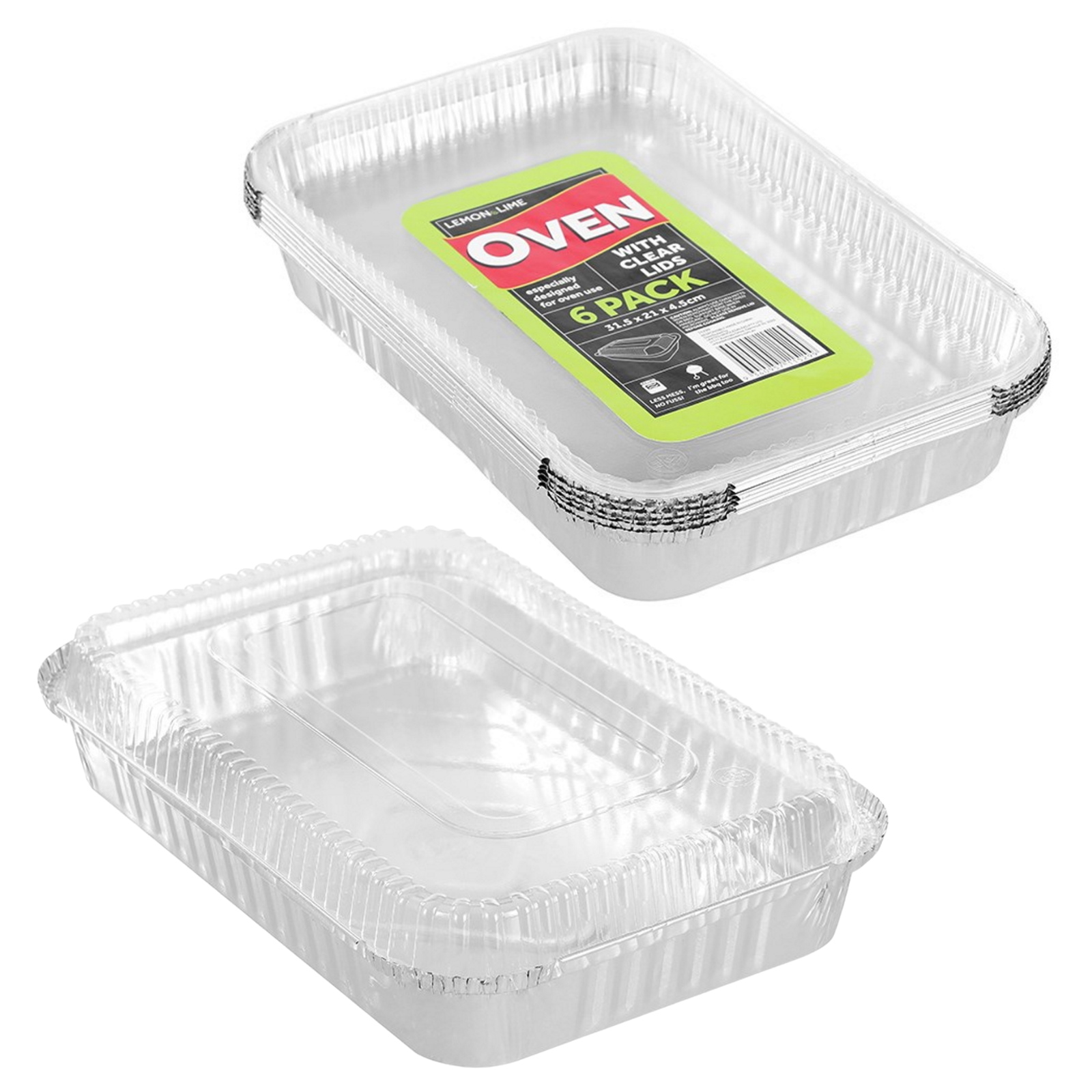 Foil Trays With Lids 31.5cm x 21cm x 4.5cm (Pack of 6)