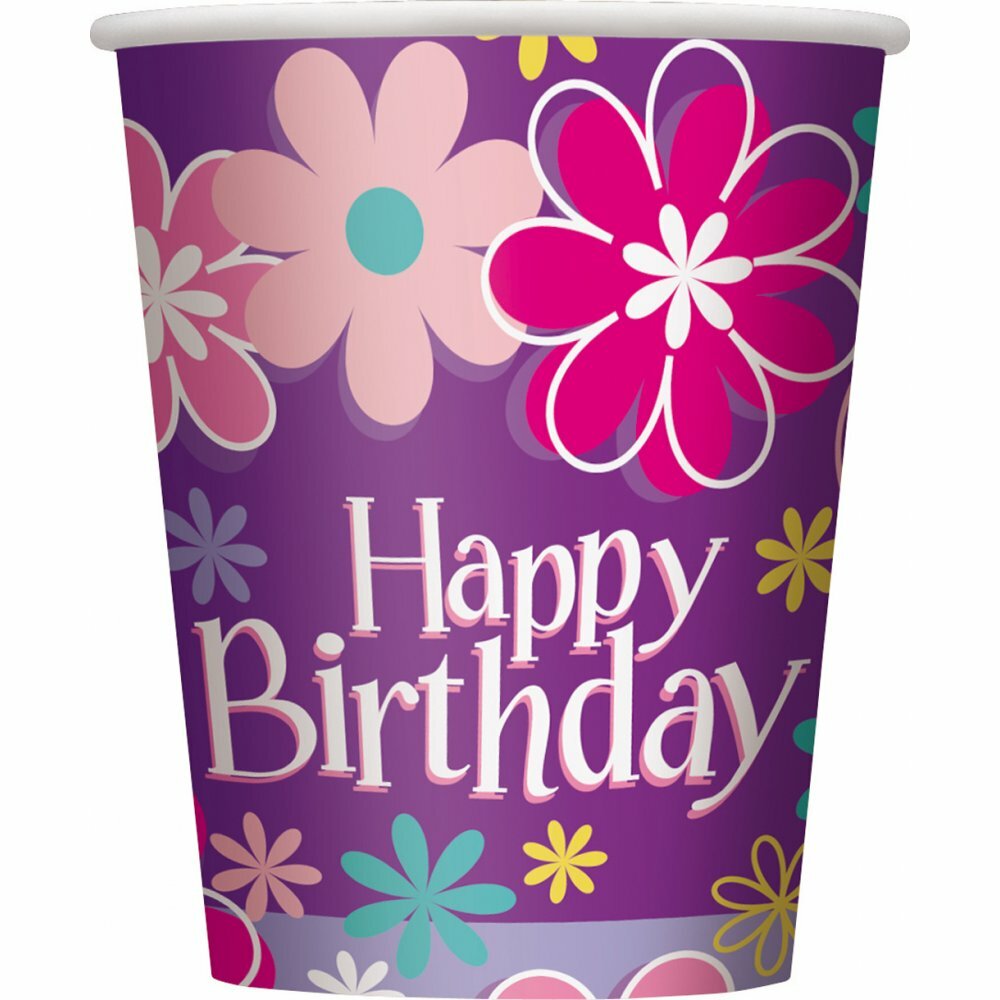 Birthday Blossom Paper Cups (Pack of 8)