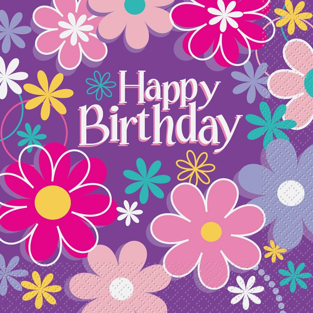 Birthday Blossom Large Napkins / Serviettes (Pack of 16)