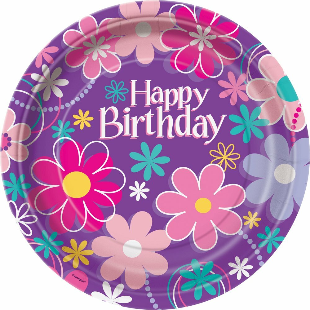 Birthday Blossom Large Paper Plates (Pack of 8)