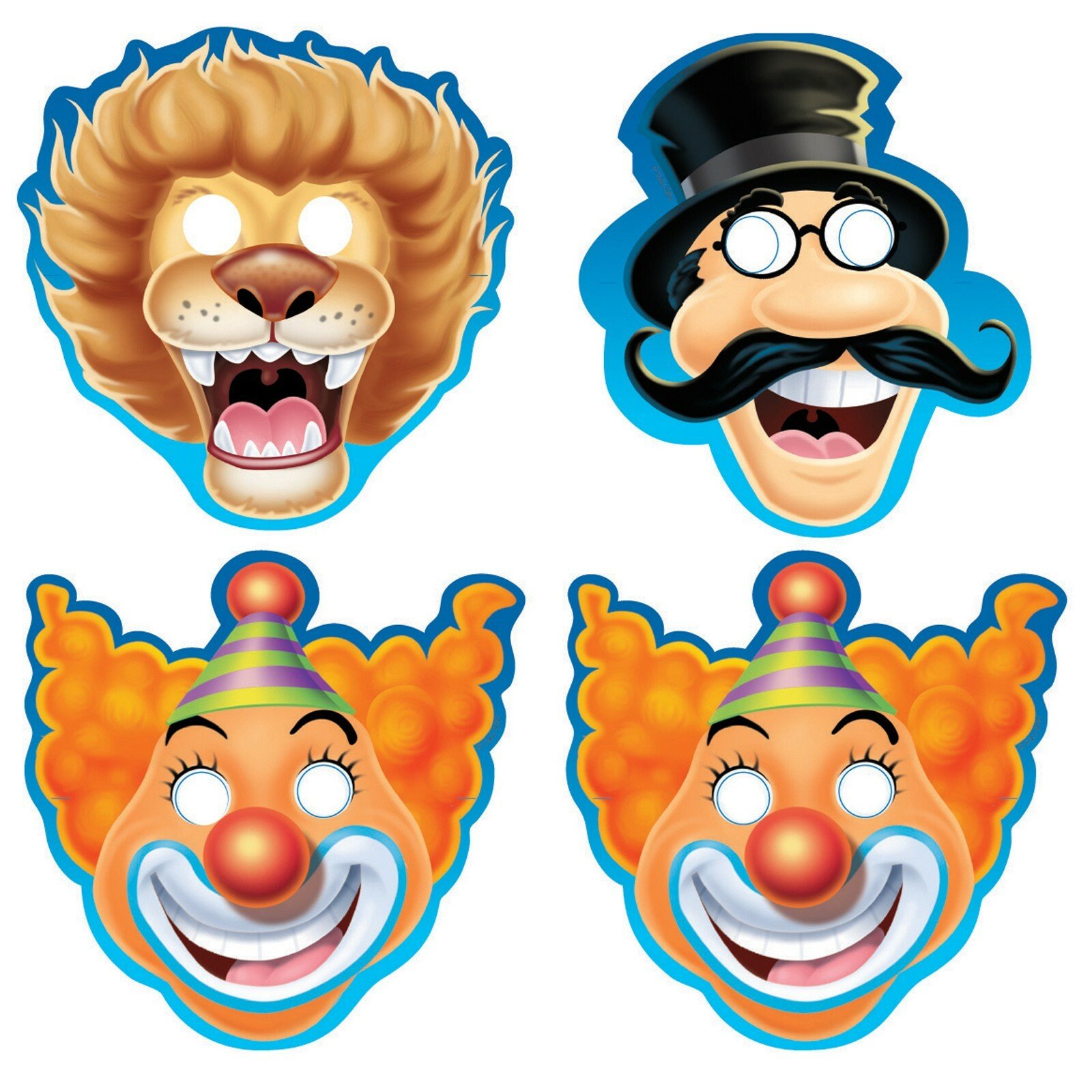 Big Top Birthday Party Masks (Pack of 8)