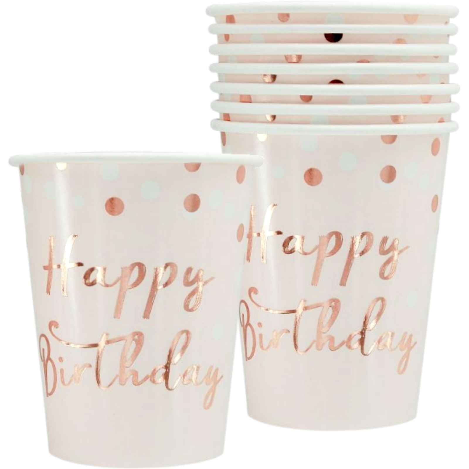 Rose Gold Confetti Birthday Paper Cups (Pack of 8)