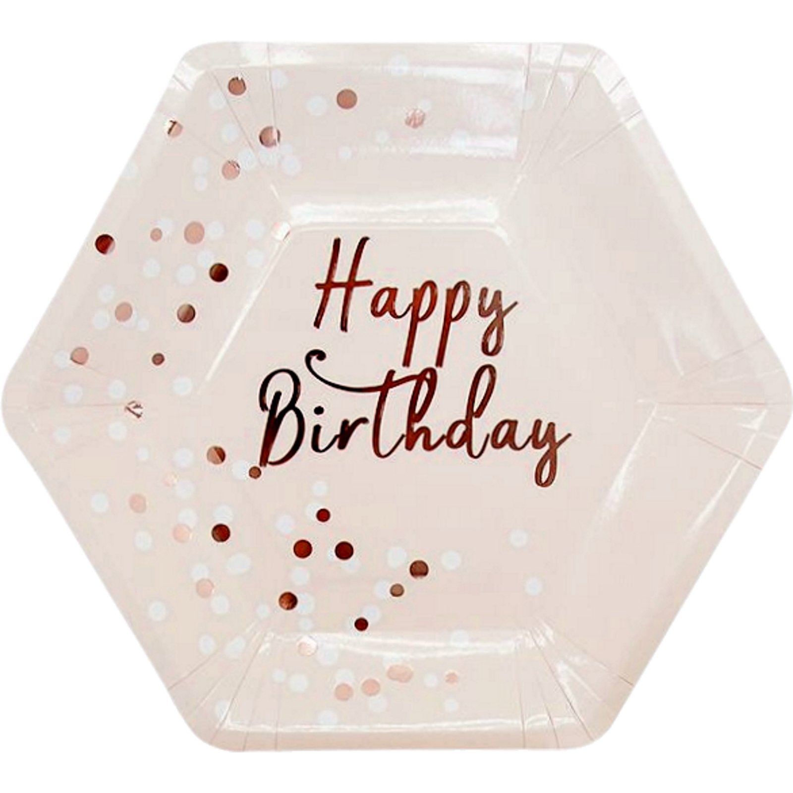 Rose Gold Confetti Birthday Large Paper Plates (Pack of 8)
