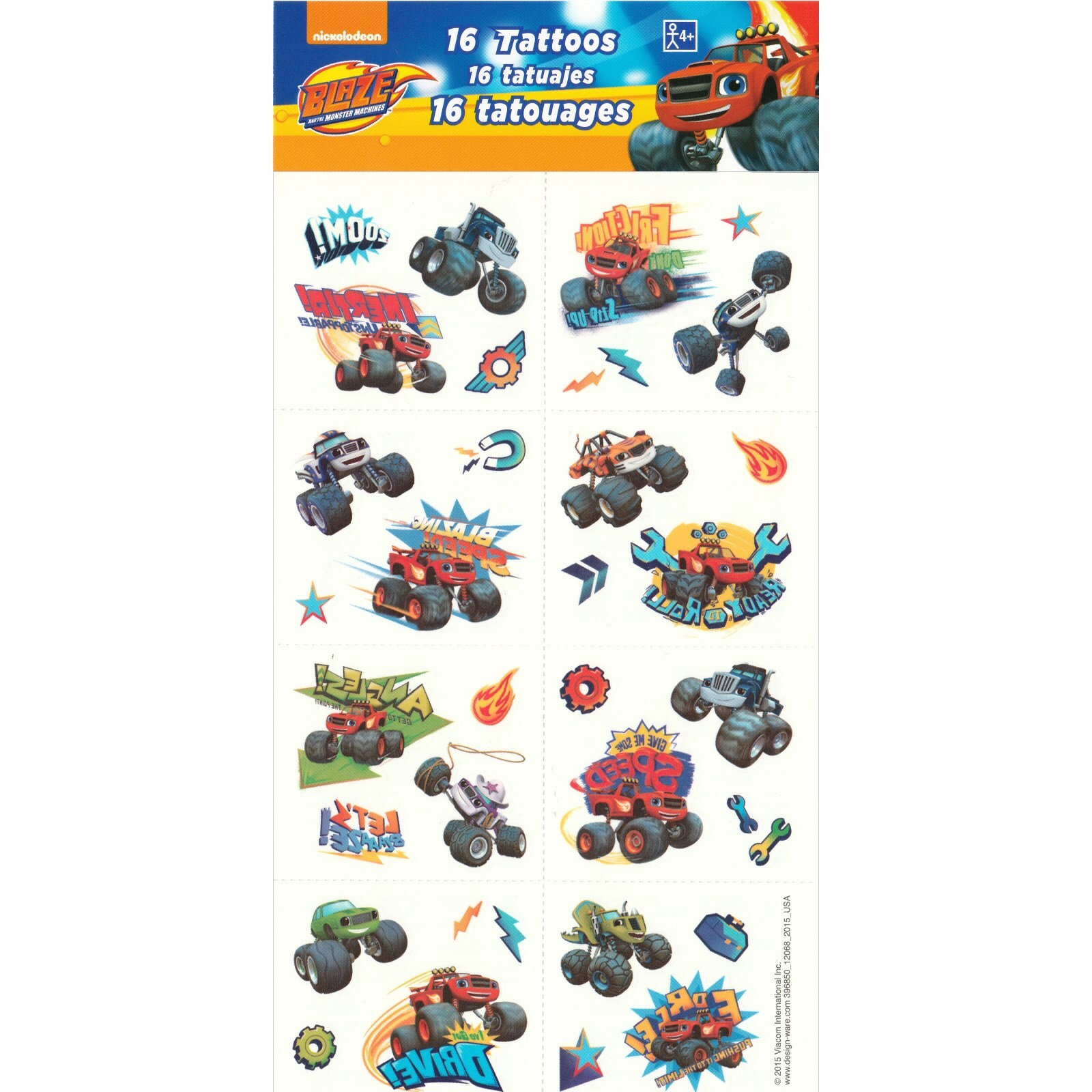 Blaze and the Monster Machines Tattoos (1 sheet)