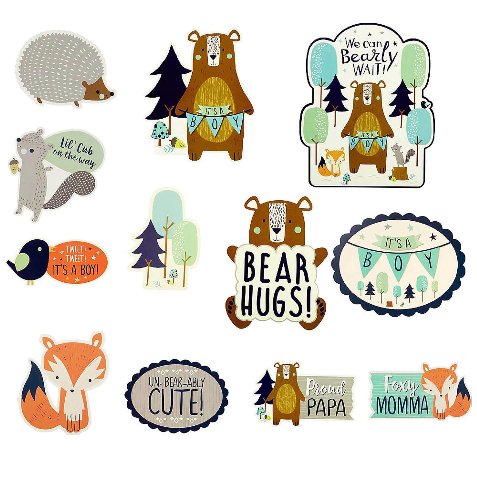 Bear-ly Wait Baby Boy Cardboard Cutouts (Pack of 12)