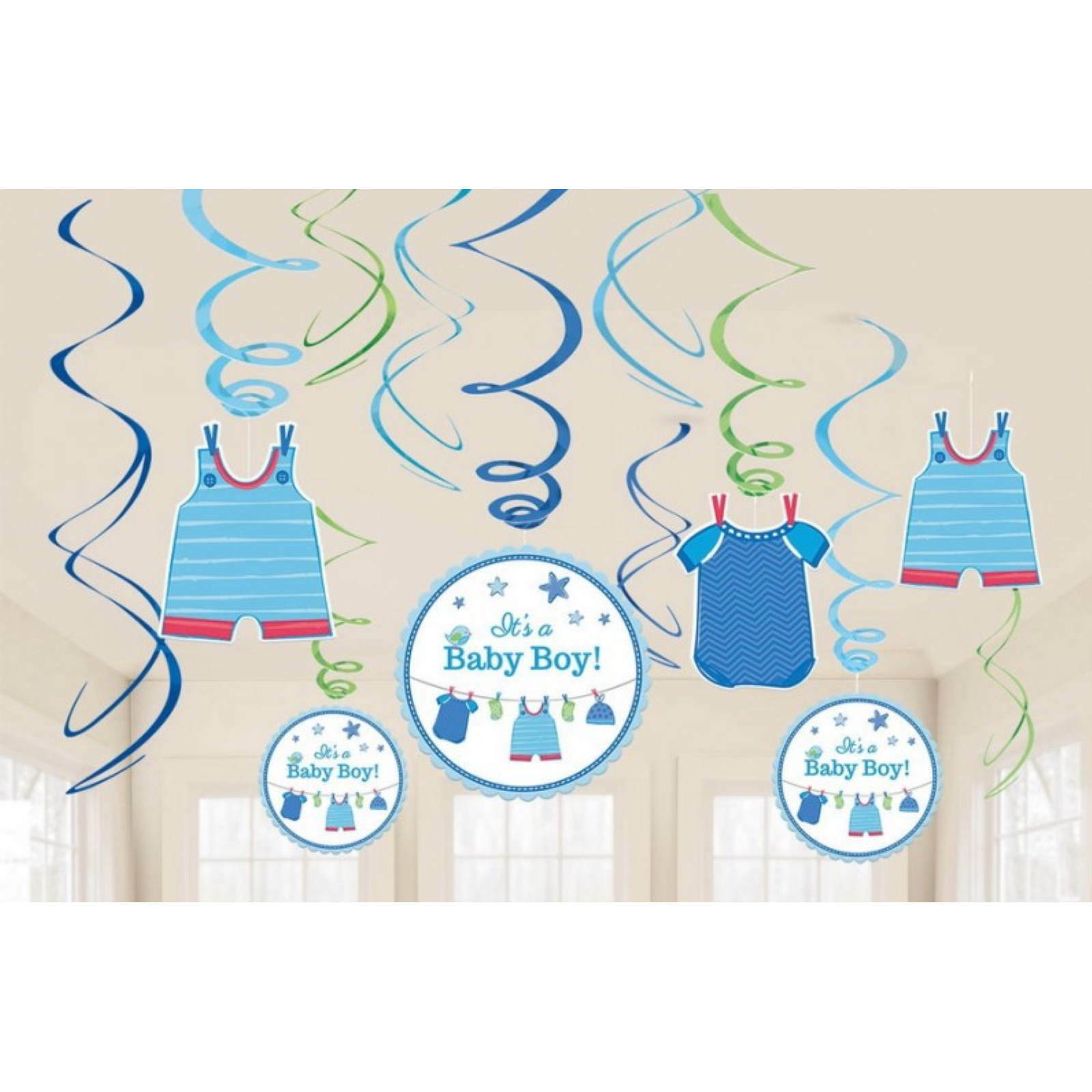 Shower With Love Boy Swirl Decorations (Pack of 12)