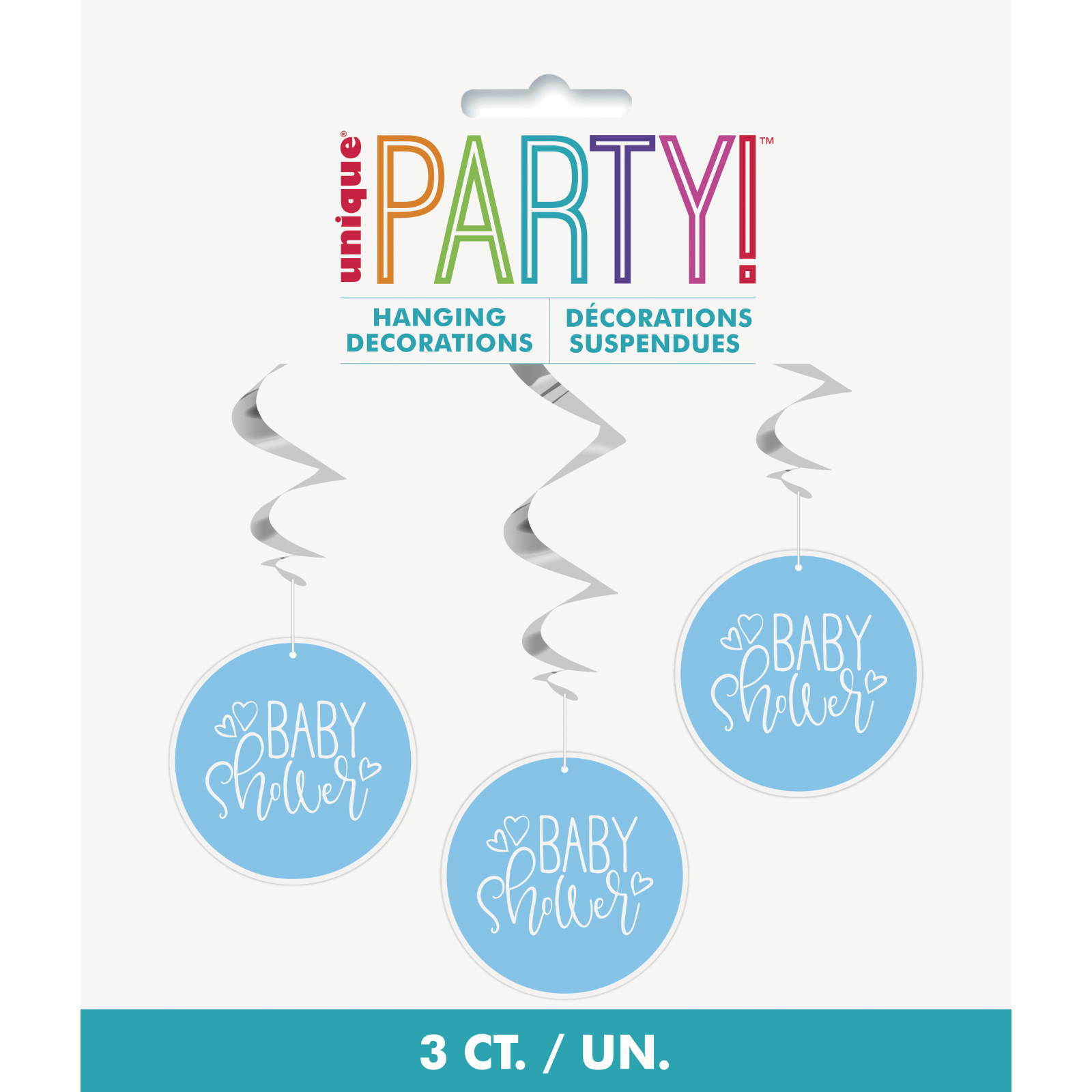 Blue Hearts Baby Shower Swirl Decorations (Pack of 3)