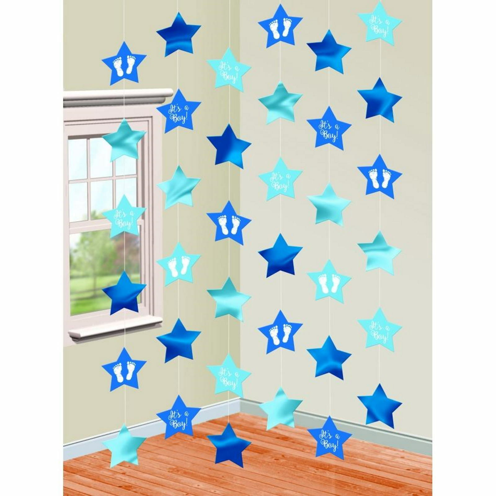 Baby Shower Boy Blue Stars String Decorations (Pack of 6)
