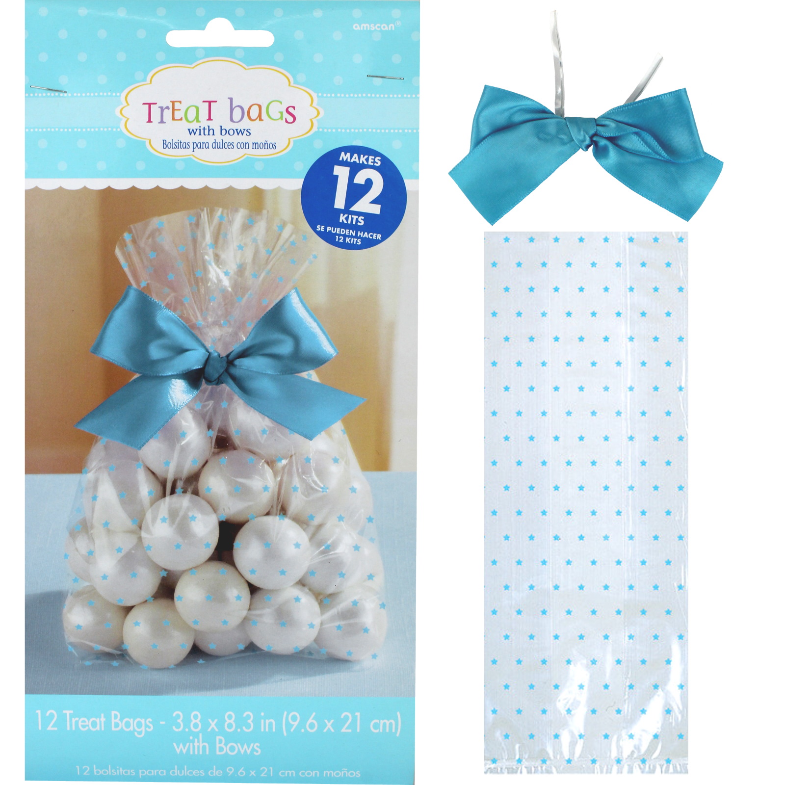 Blue Star Cellophane Treat Bags with Bows (Pack of 12)