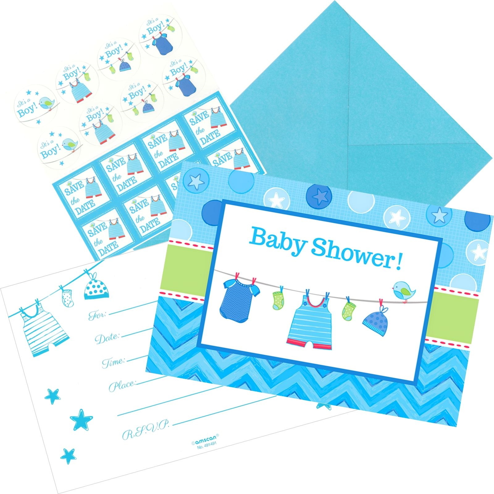 Shower With Love Boy Party Invitation Set (Pack of 8)