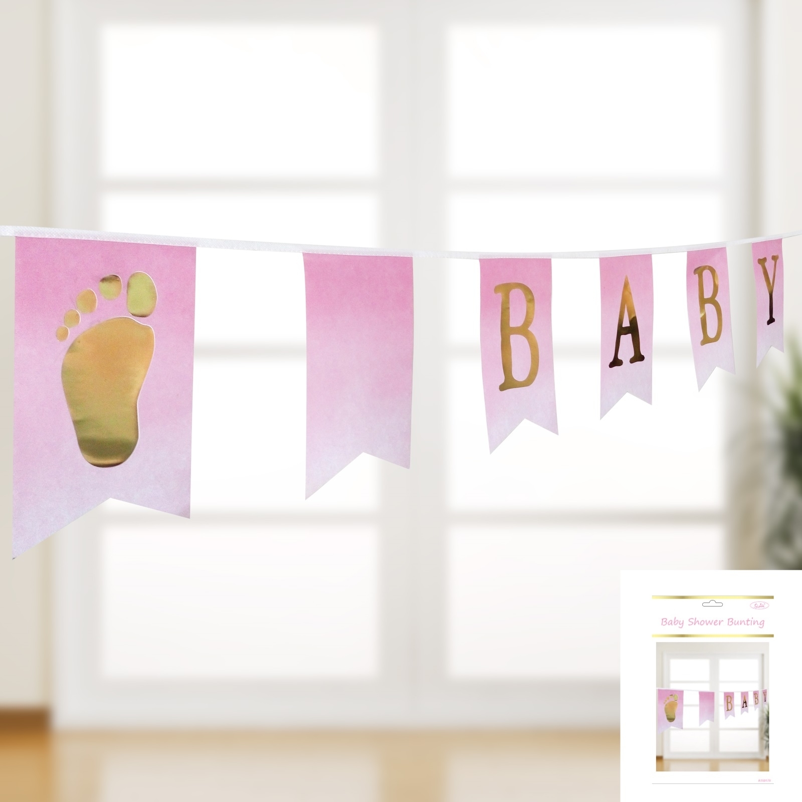 Pink and Gold Baby Shower Pennant Banner