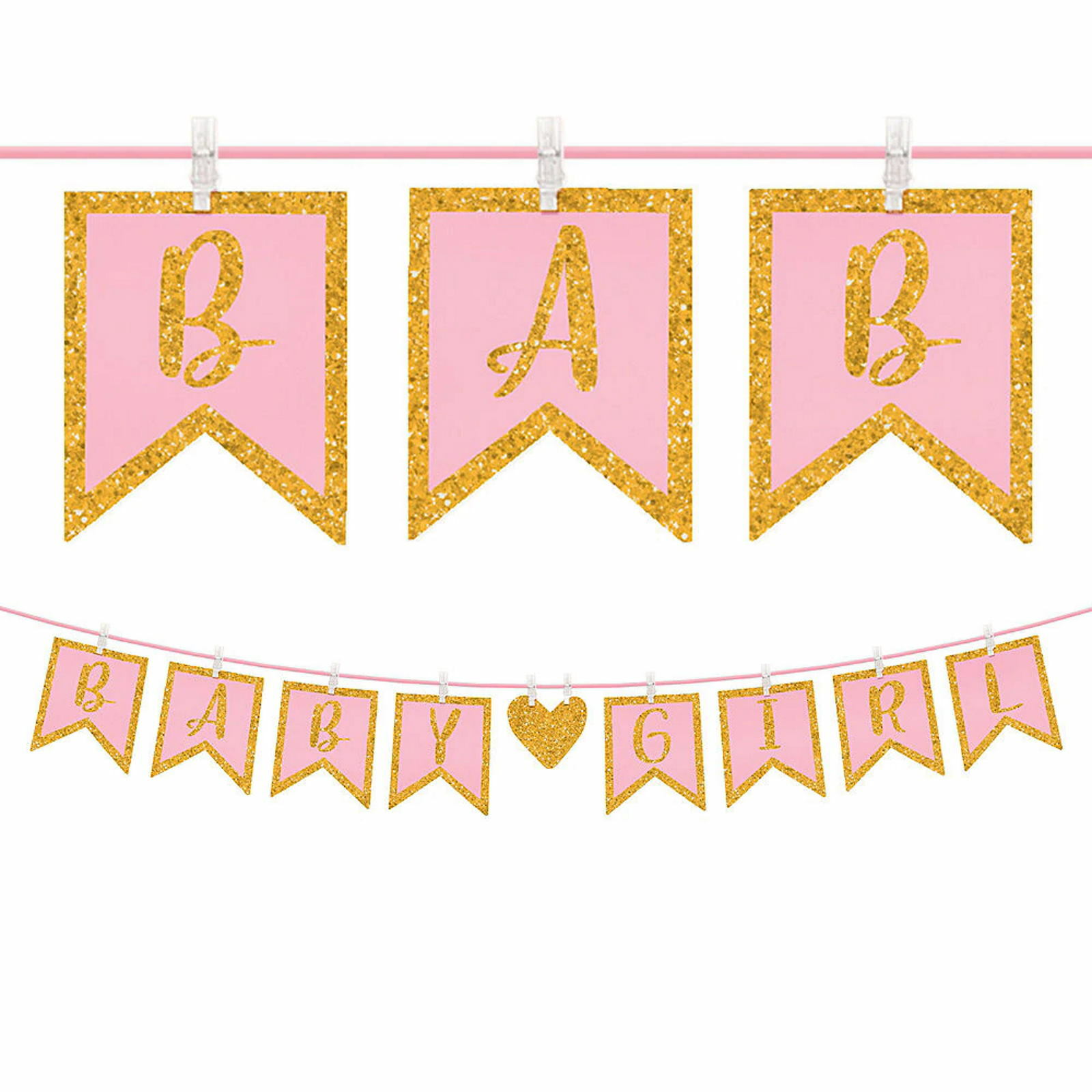Baby Girl Glitter Peg Banner