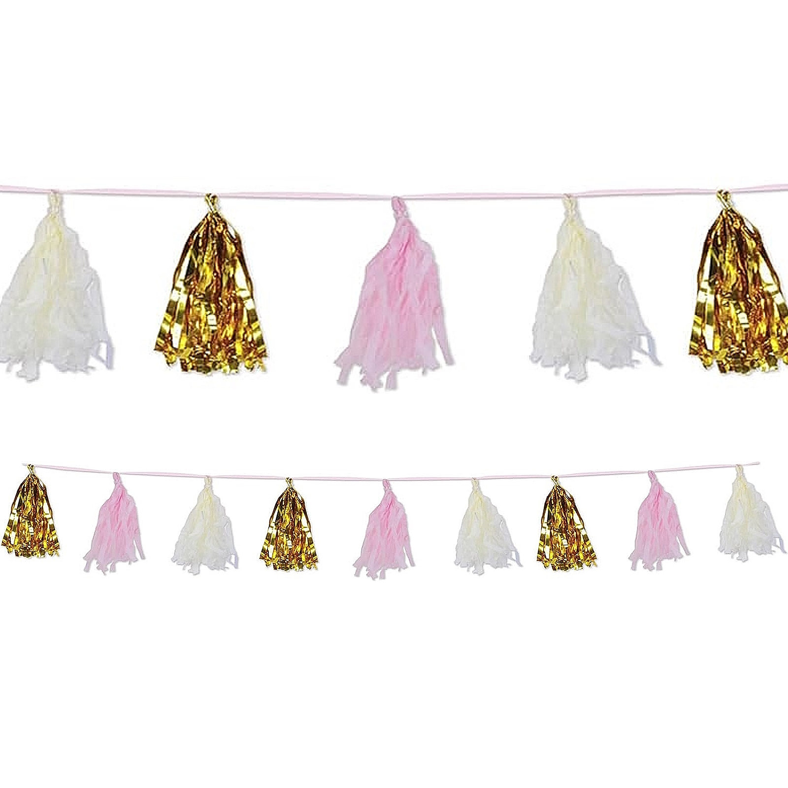 Pink, White & Gold Tassel Garland Banner 