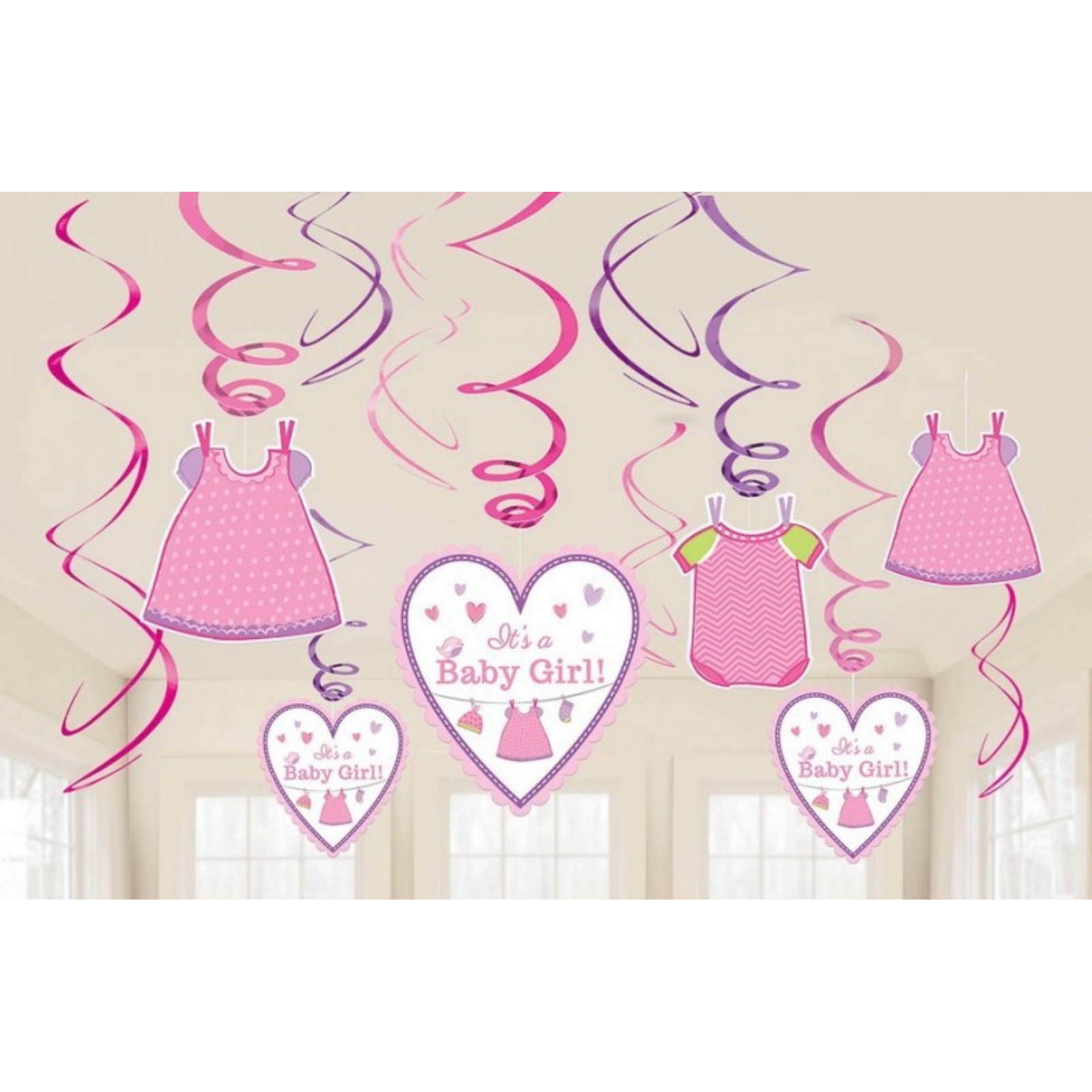 Shower With Love Girl Swirl Decorations (Pack of 12)