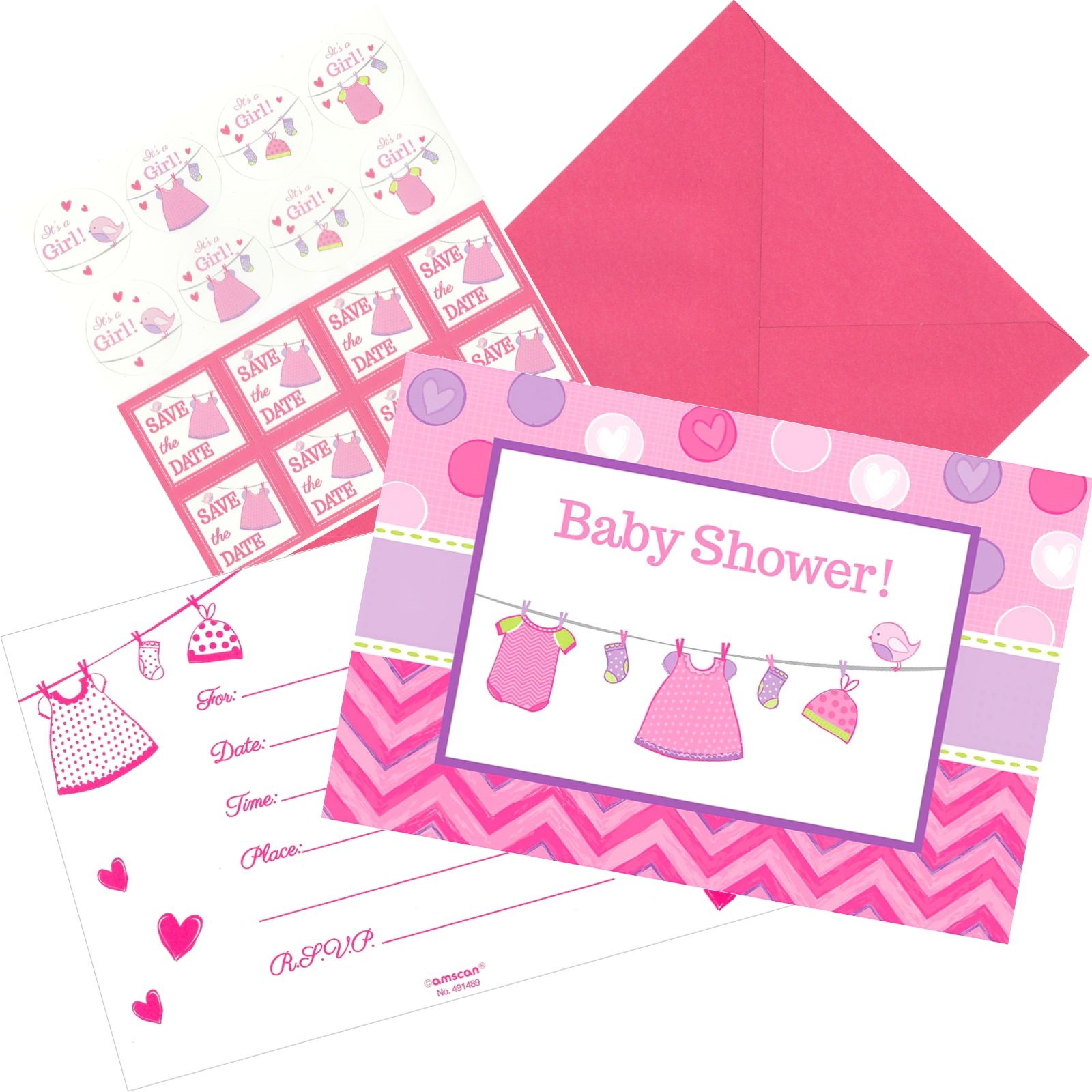 Shower With Love Girl Party Invitation Set (Pack of 8)